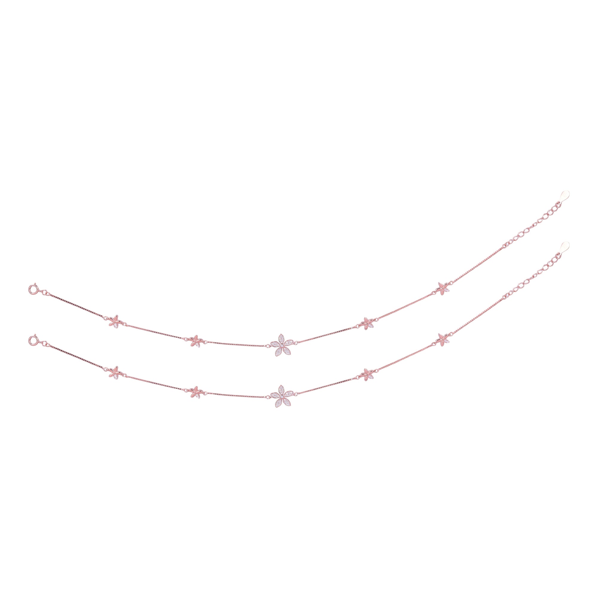 925 Sterling Silver Rose Gold Glimmering Flora Anklets For Women