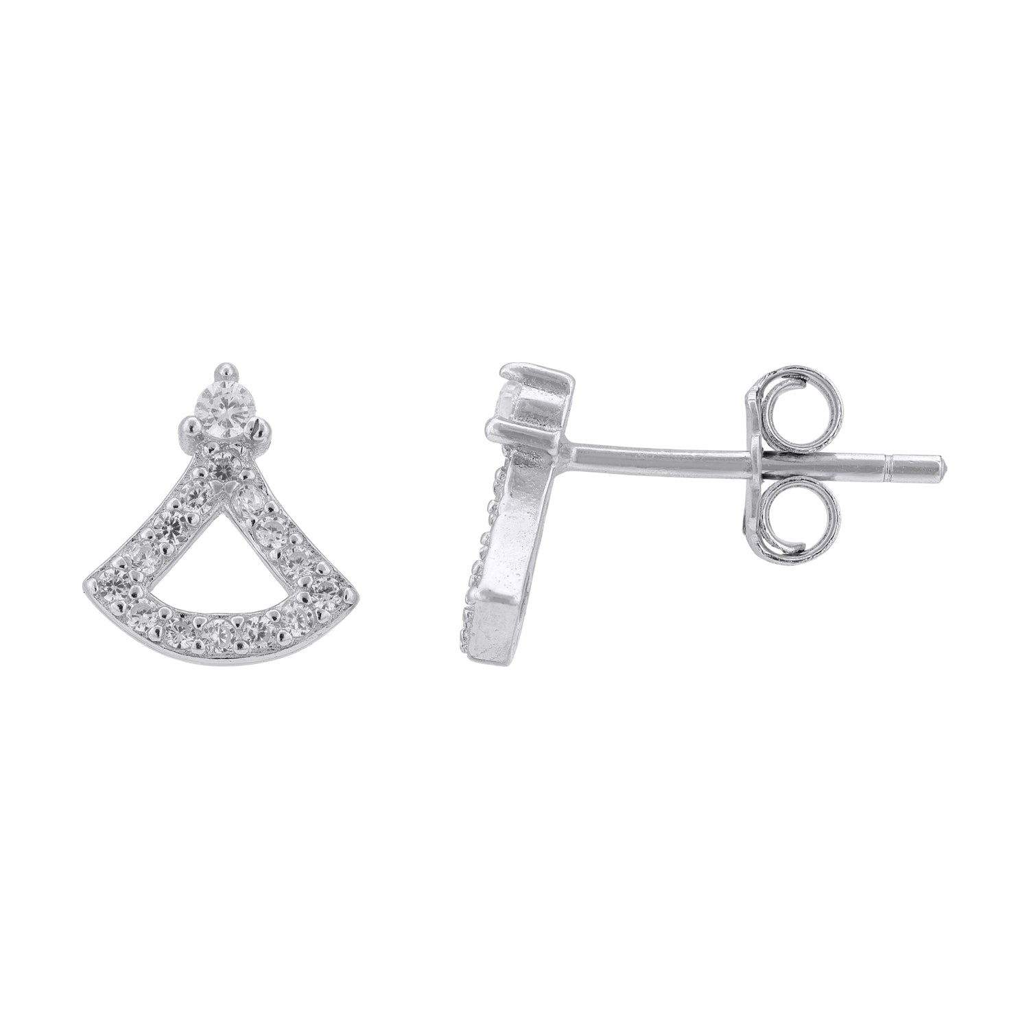 925 Sterling Silver Minimal Open Fan Stud Earrings for Women