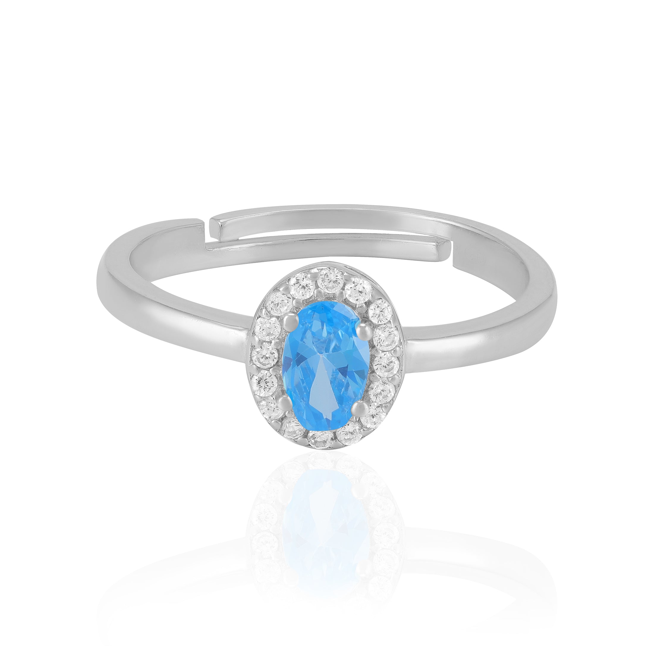 925 Sterling Silver March Month Oval Aquamarine Birthstone Ring For Women