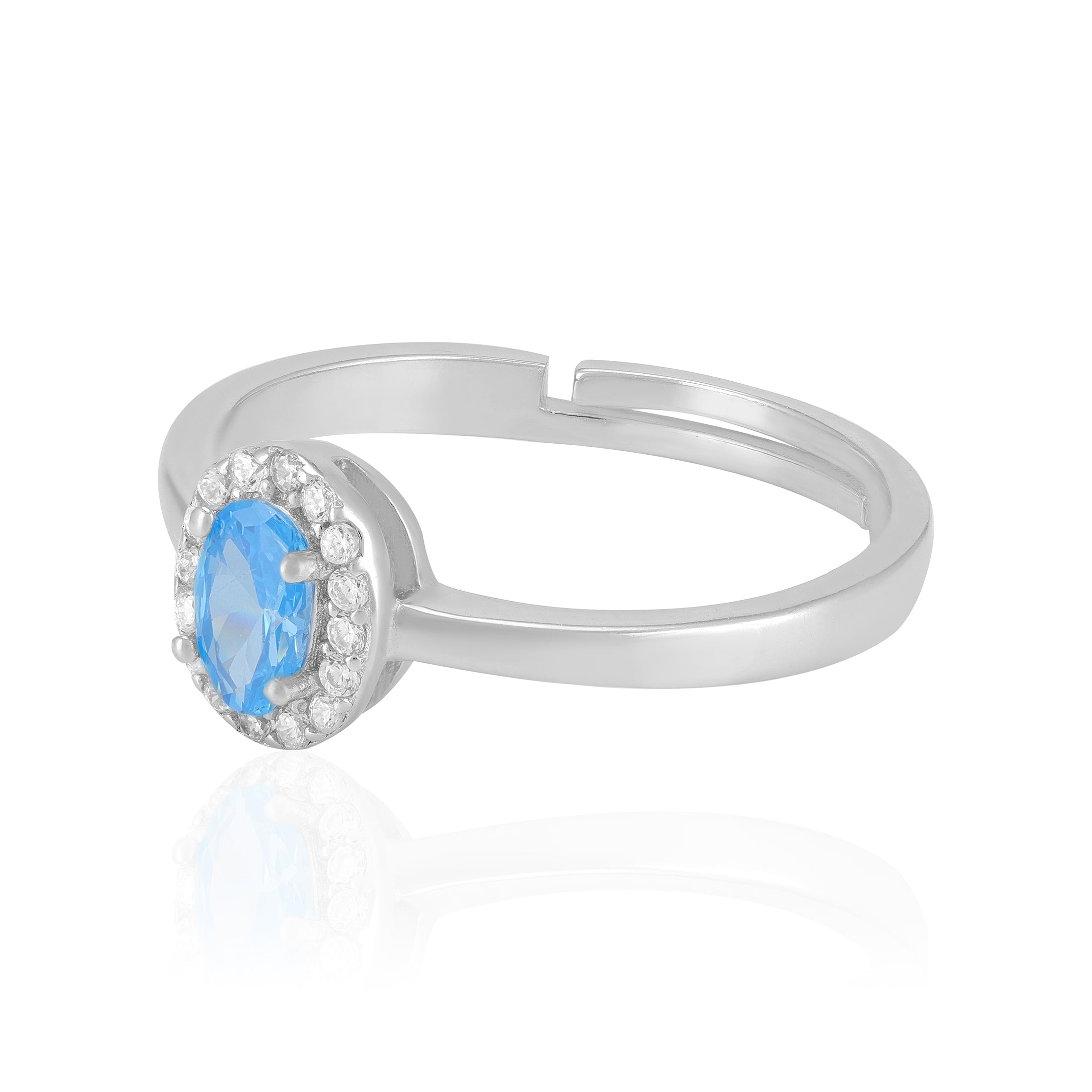 925 Sterling Silver March Month Oval Aquamarine Birthstone Ring For Women
