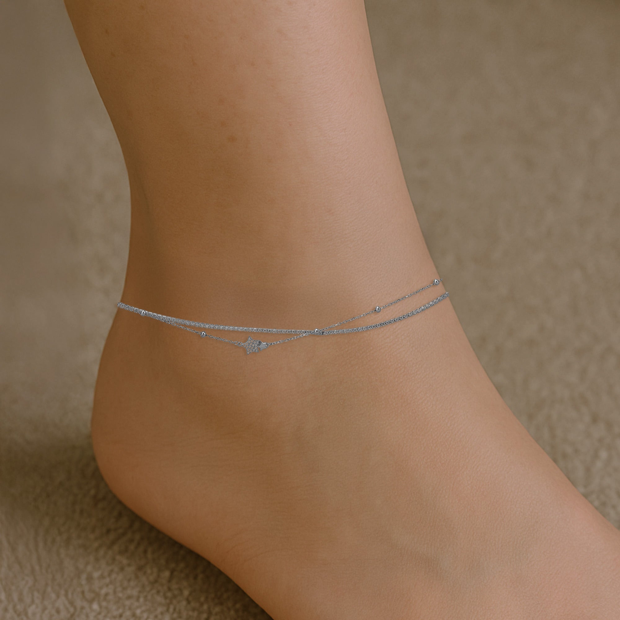 925 Sterling Silver Stellar Shine Duo Anklet For Women