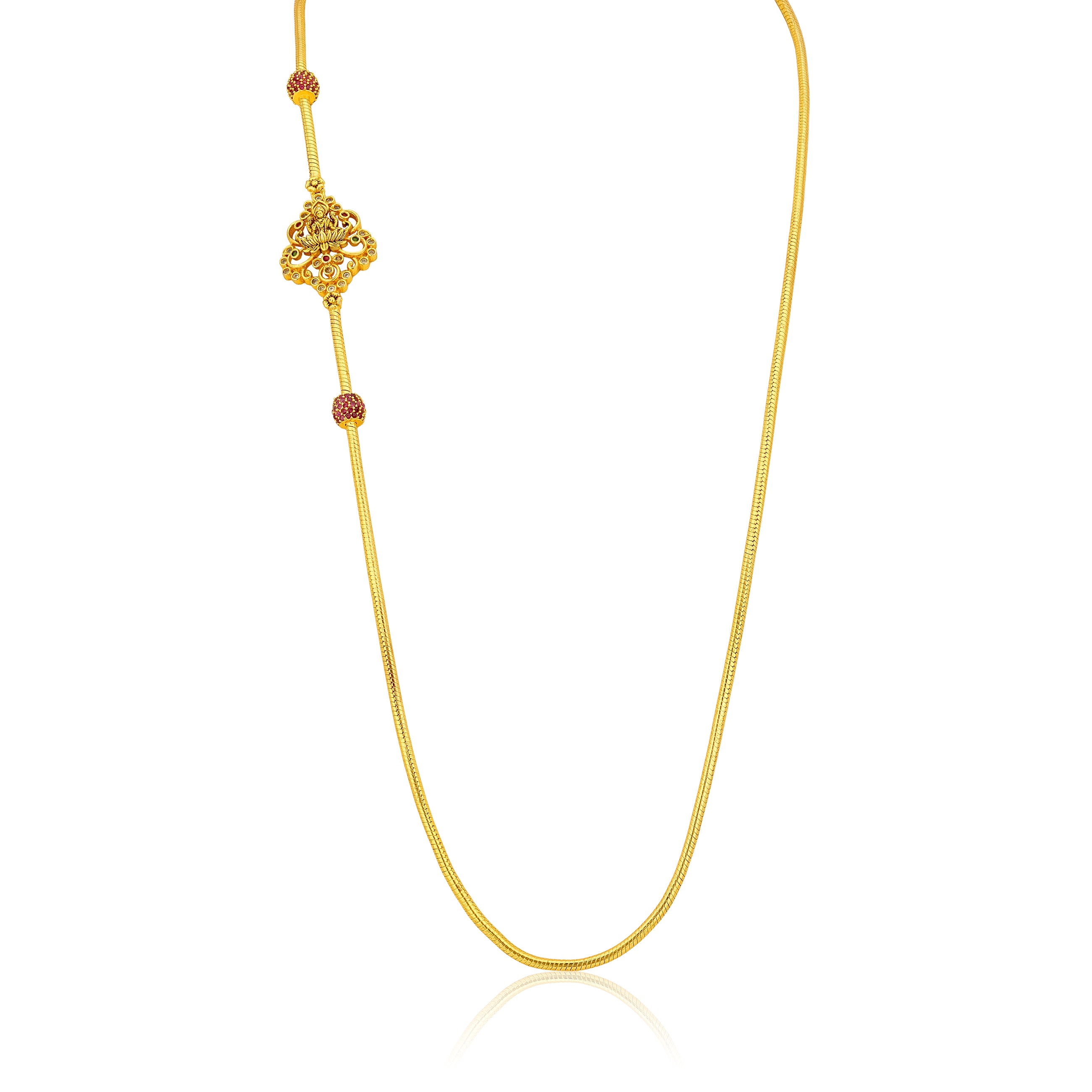 925 Gold Plated Traditional Balls Lakshmi Mugappu Chain For Women