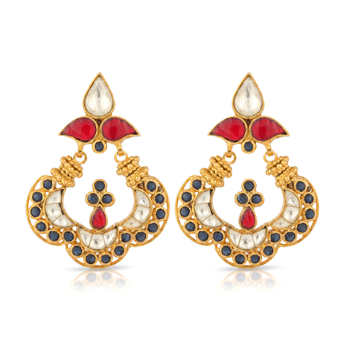 925 Radiant Polki Red Stone Silver Earrings