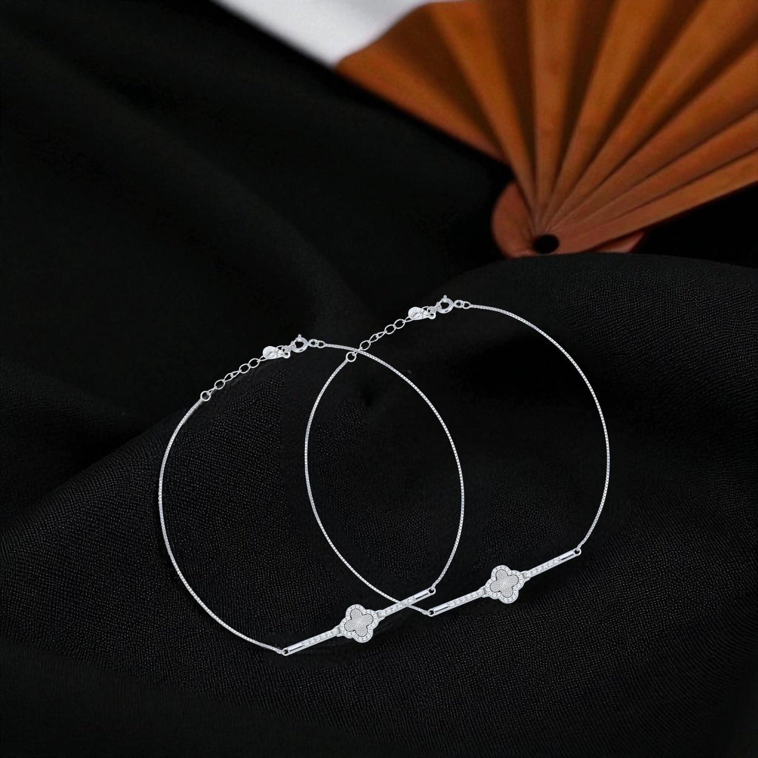 925 Sterling Silver Clover Bloom Elegance Anklet For Women