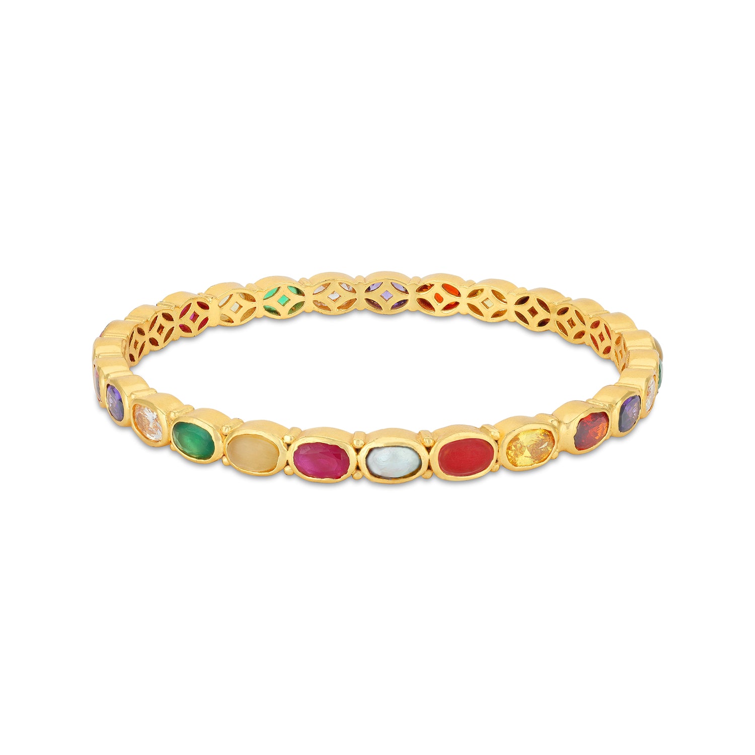 925 Sterling Silver Ethnic Navratna Stone Adorned Bangle for Women