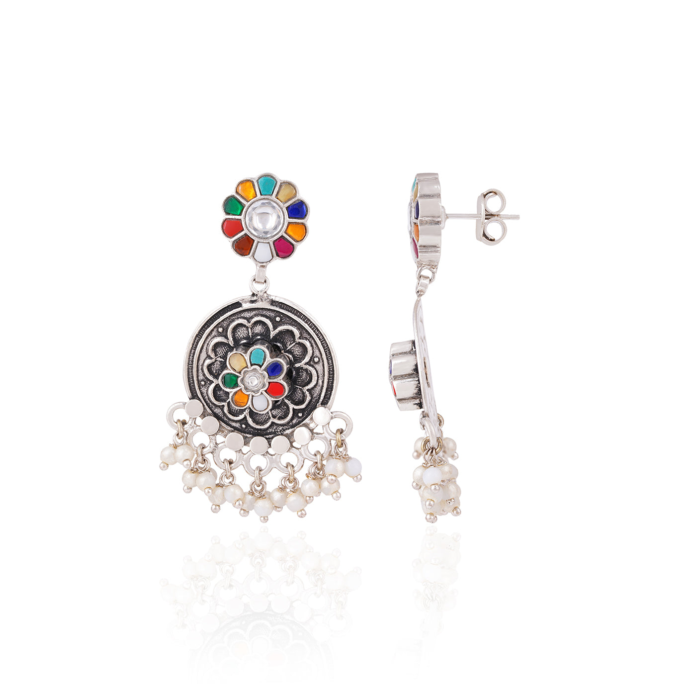 925 Sterling Silver Festive Multistone Jhumka Earrings for Women