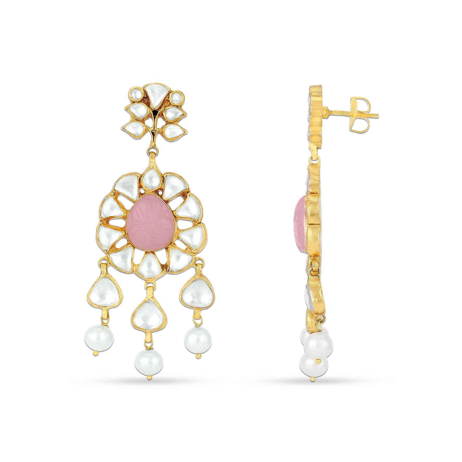 925 Sterling Silver Royal Pink Pearl Dangler Earrings for Women