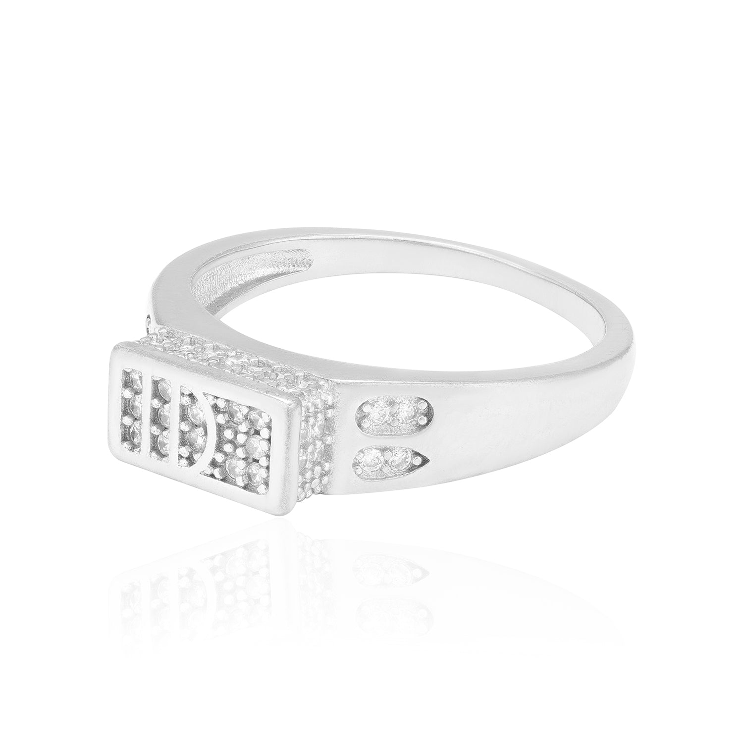 925 Sterling Silver Diamond Enigma Rectangular Ring for Men
