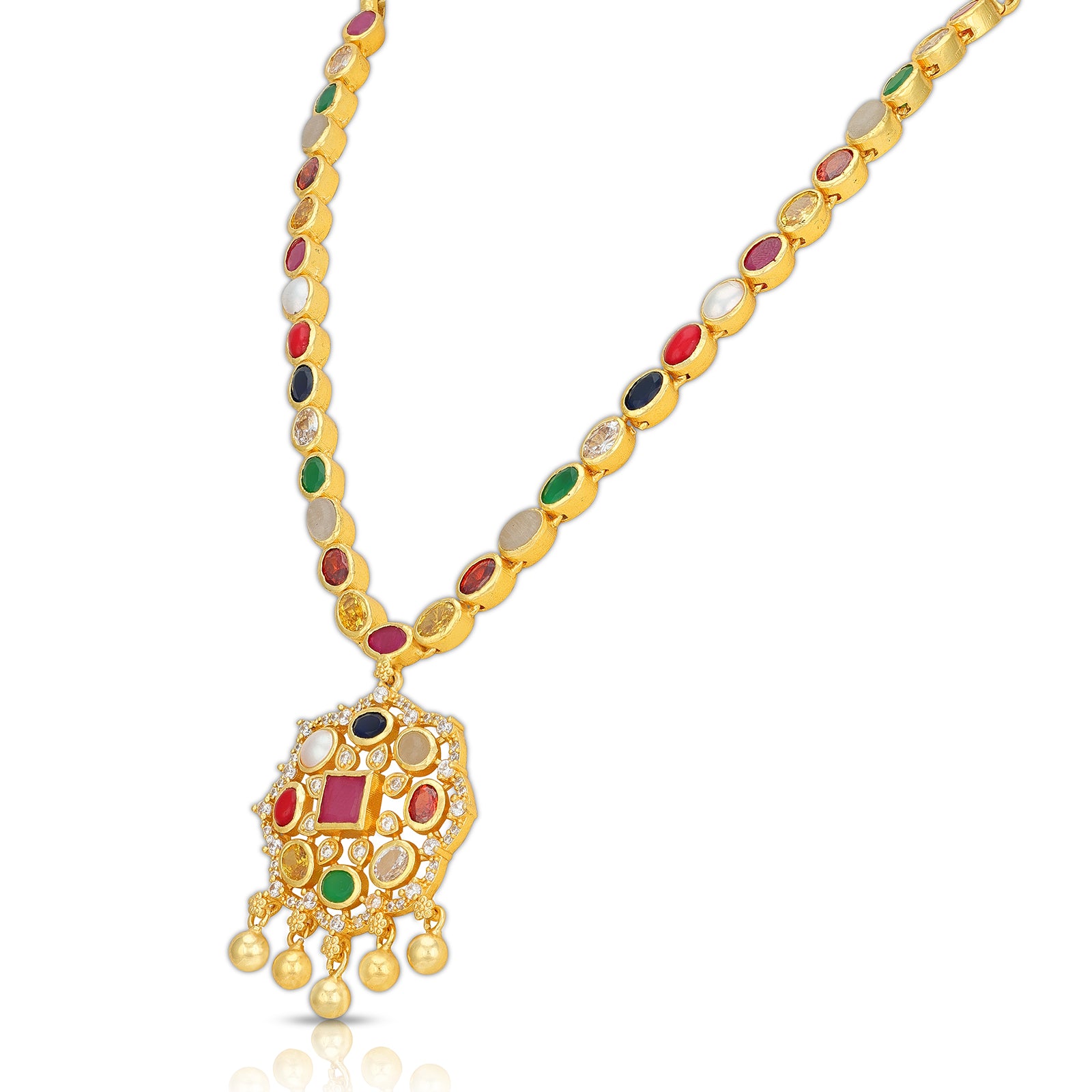 925 Sterling Silver Divine Navaratna Temple Necklace for Women