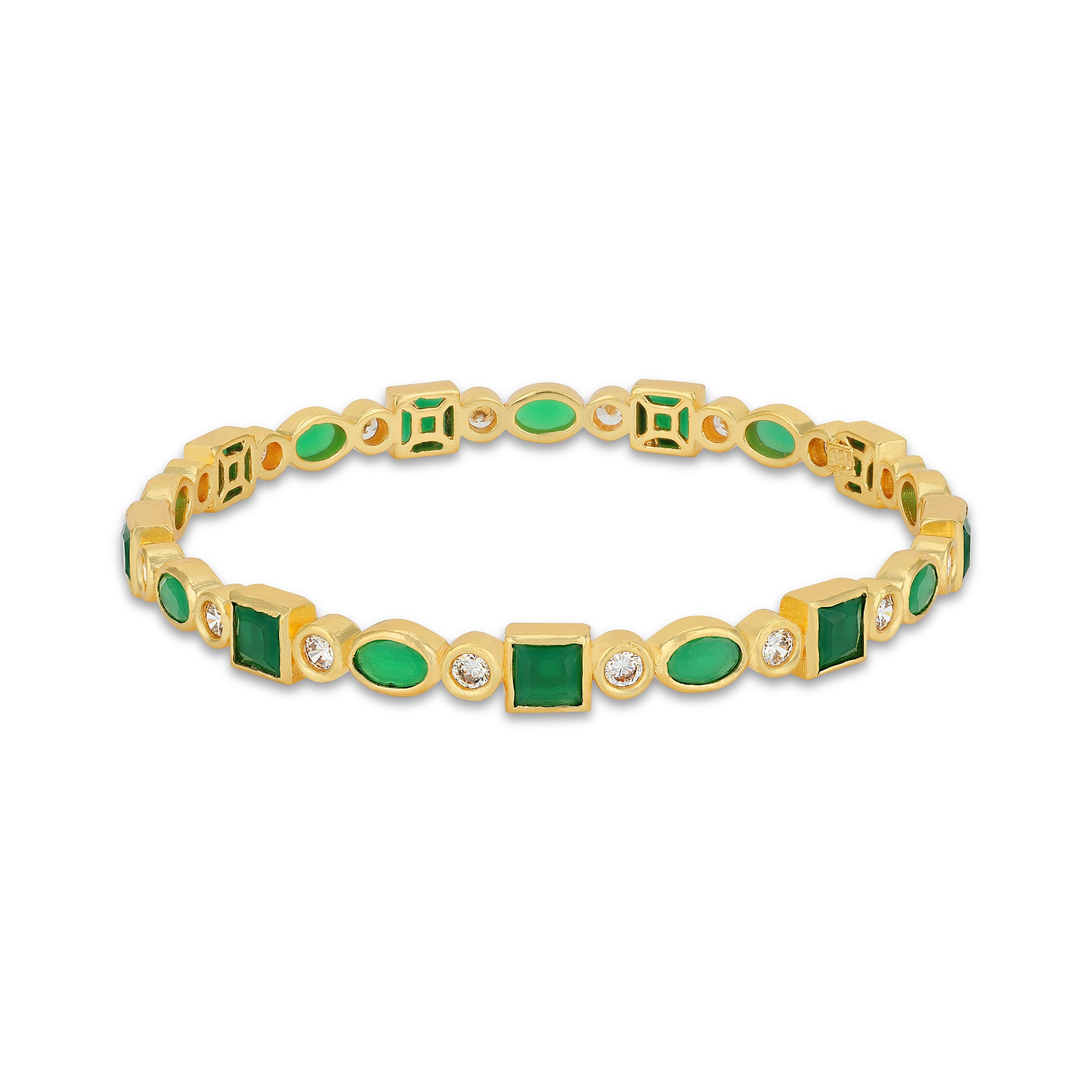 925 Sterling Silver Dual Shape Emerald Bangle for Women