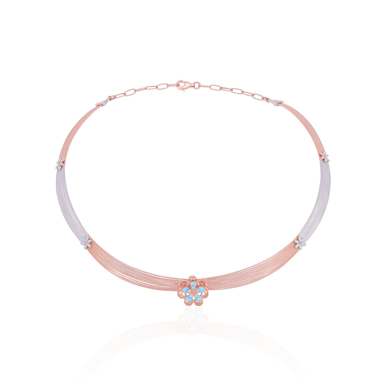 925 Sterling Silver Dual Tone Floral Mist Elegance Necklace For Women