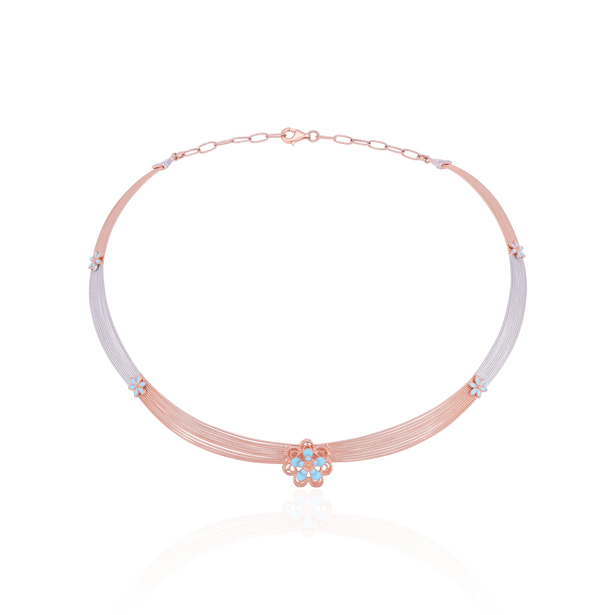 925 Sterling Silver Dual Tone Floral Mist Elegance Necklace For Women