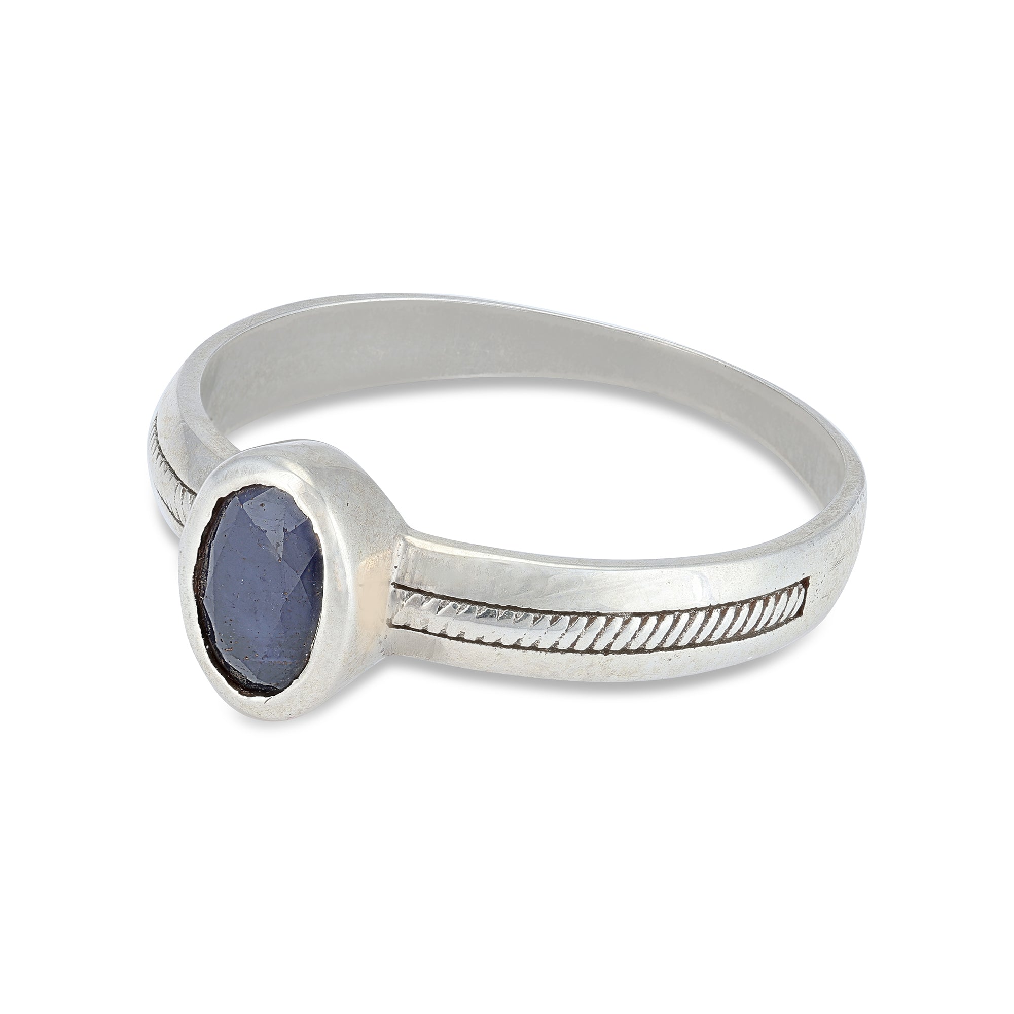 925 Sterling Silver Elegant Blue Sapphire Gemstone Subtle Rope-Inspired Band Design Ring for Men