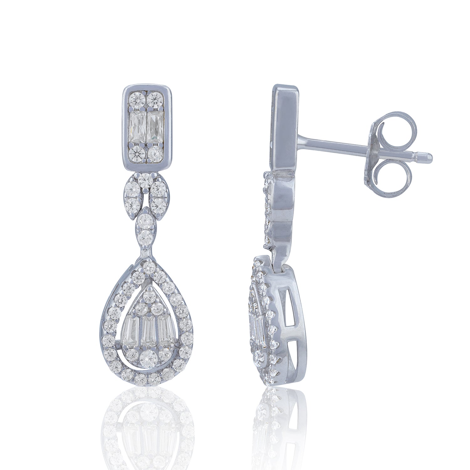 925 Sterling Silver Elegant Dual-Cut Crystal Teardrop Hanging Earring for Women