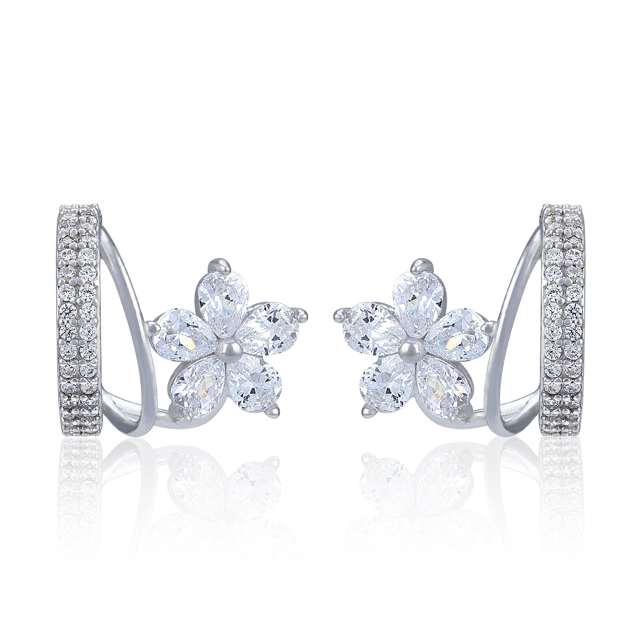 925 Sterling Silver Elegant Petal Cluster Hoop Earring for Women