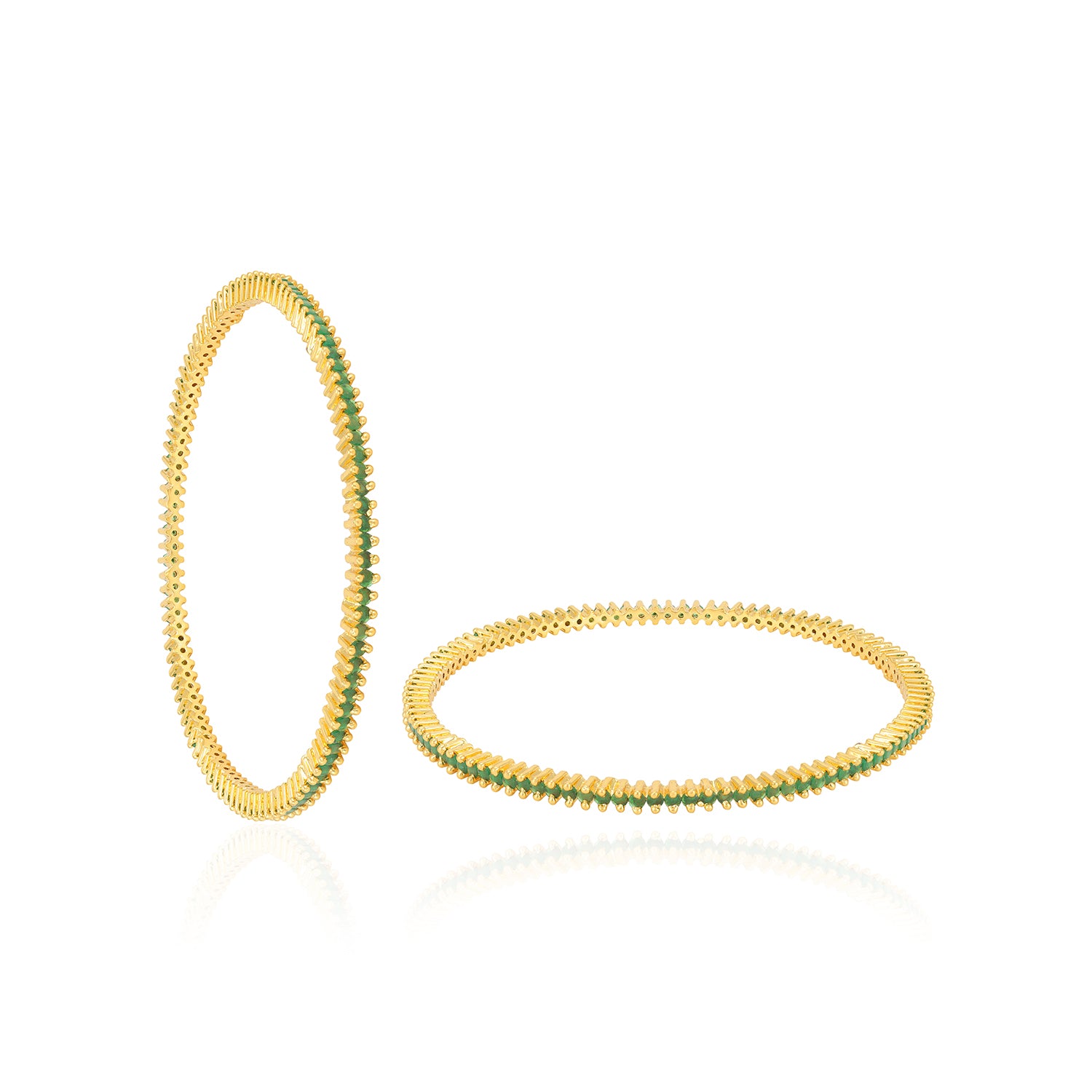 925 Sterling Silver Emerald Floral Cut work Gold Plated Bangles For Women