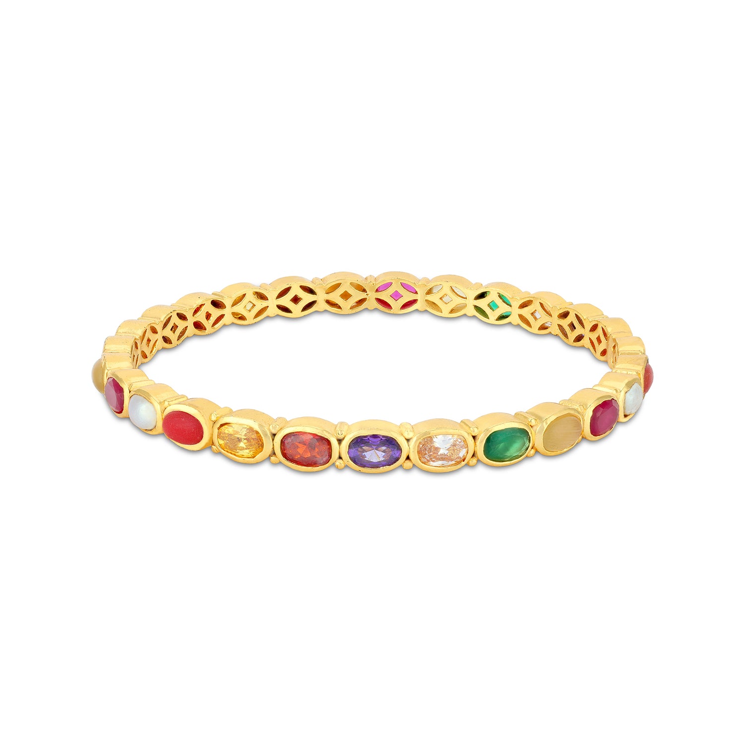 925 Sterling Silver Ethnic Navratna Stone Adorned Bangle for Women