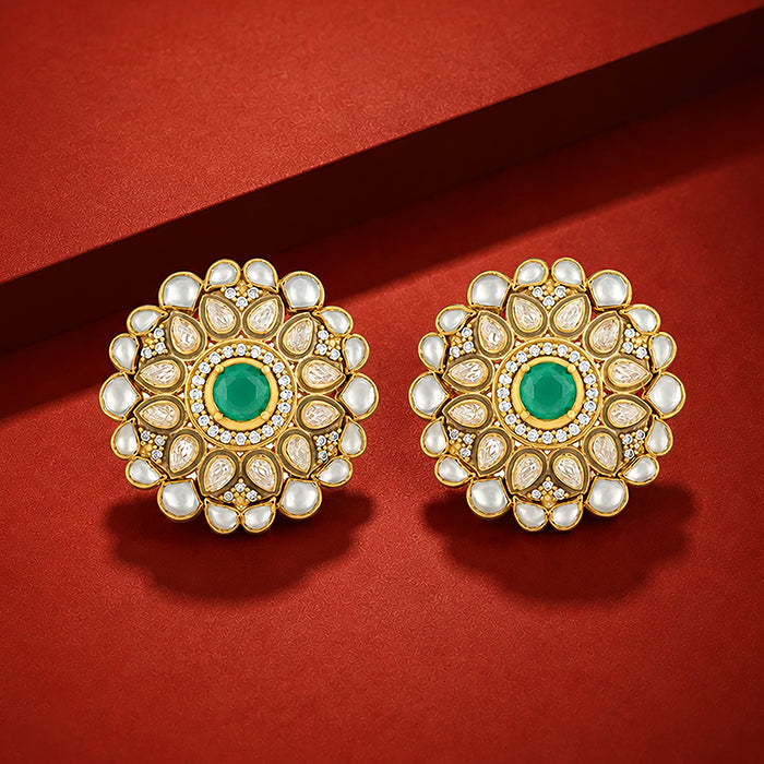 925 Sterling Silver Floral Green Pearl Earrings for Women