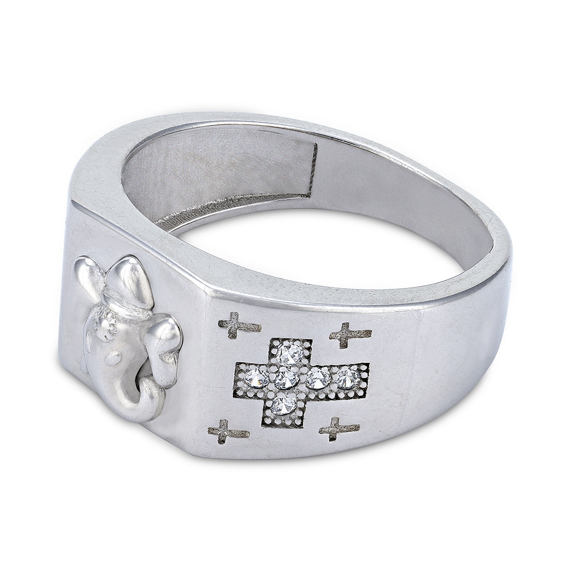 925 Sterling Silver Ganesh Spiritual with Sparkling Pave Cross Patterns Ring for Men