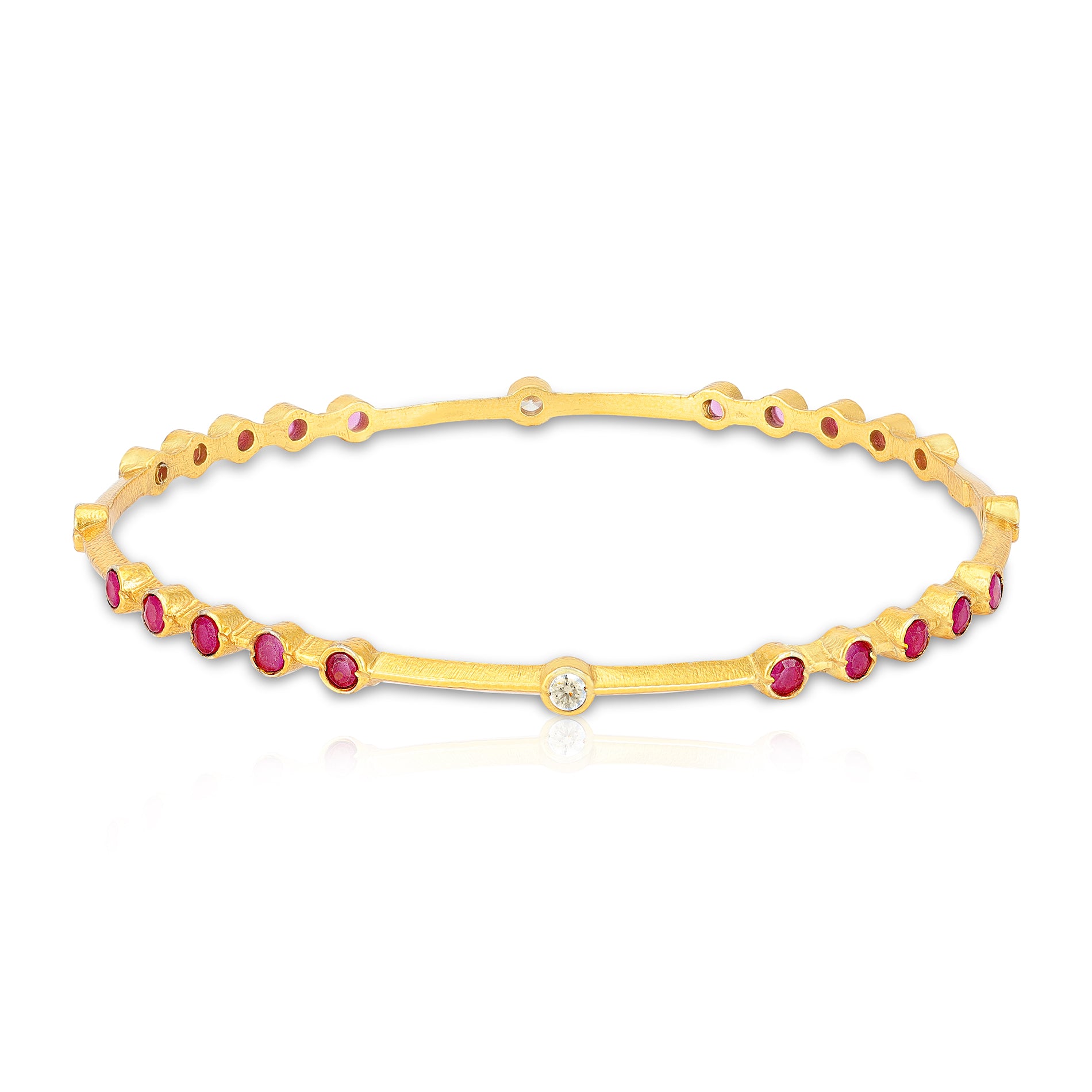 925 Sterling Silver Gold Plated Bitsy Pink White Stoned Bangles For Women