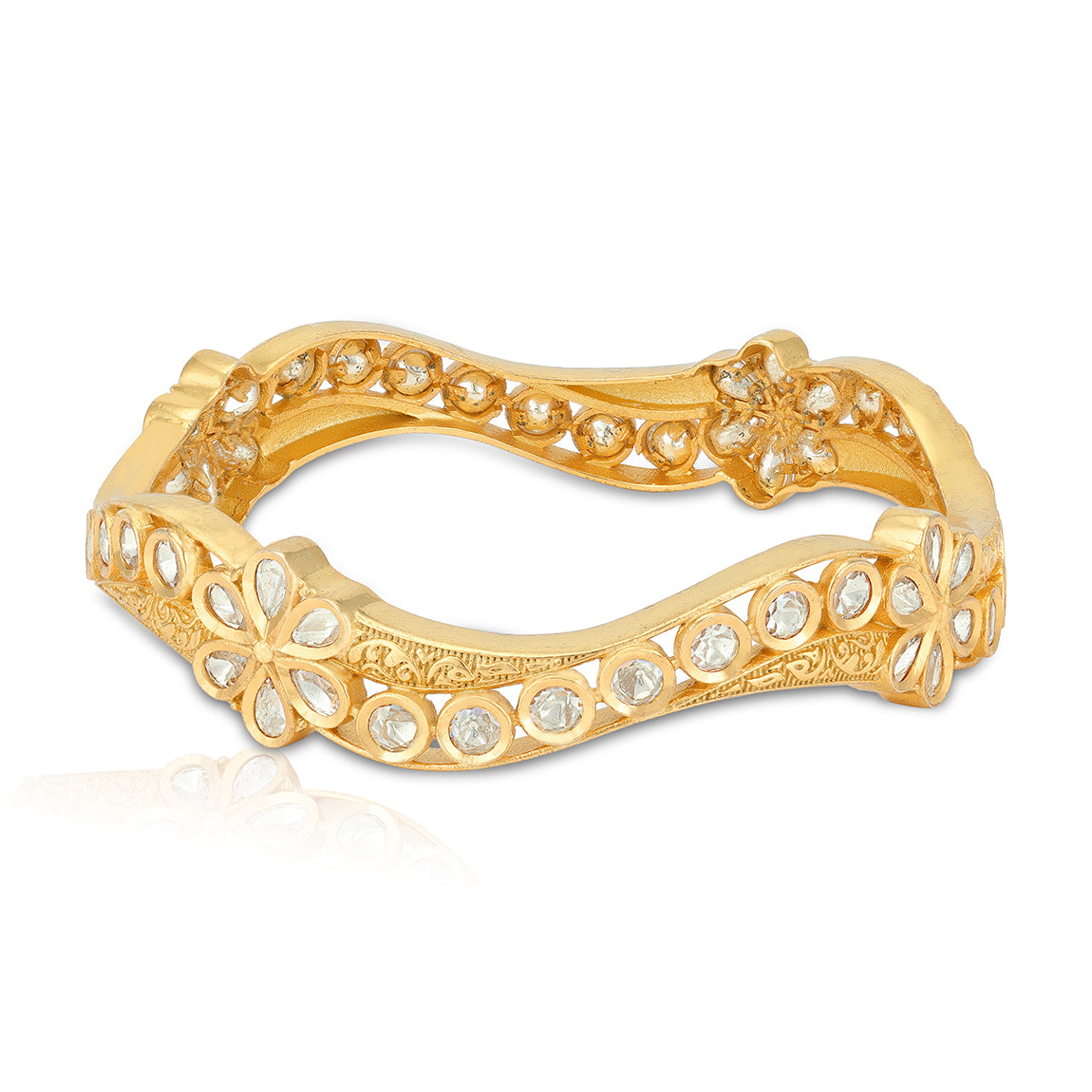 925 Sterling Silver Gold Plated Crinkled Cubic Zircon Bangle For Women