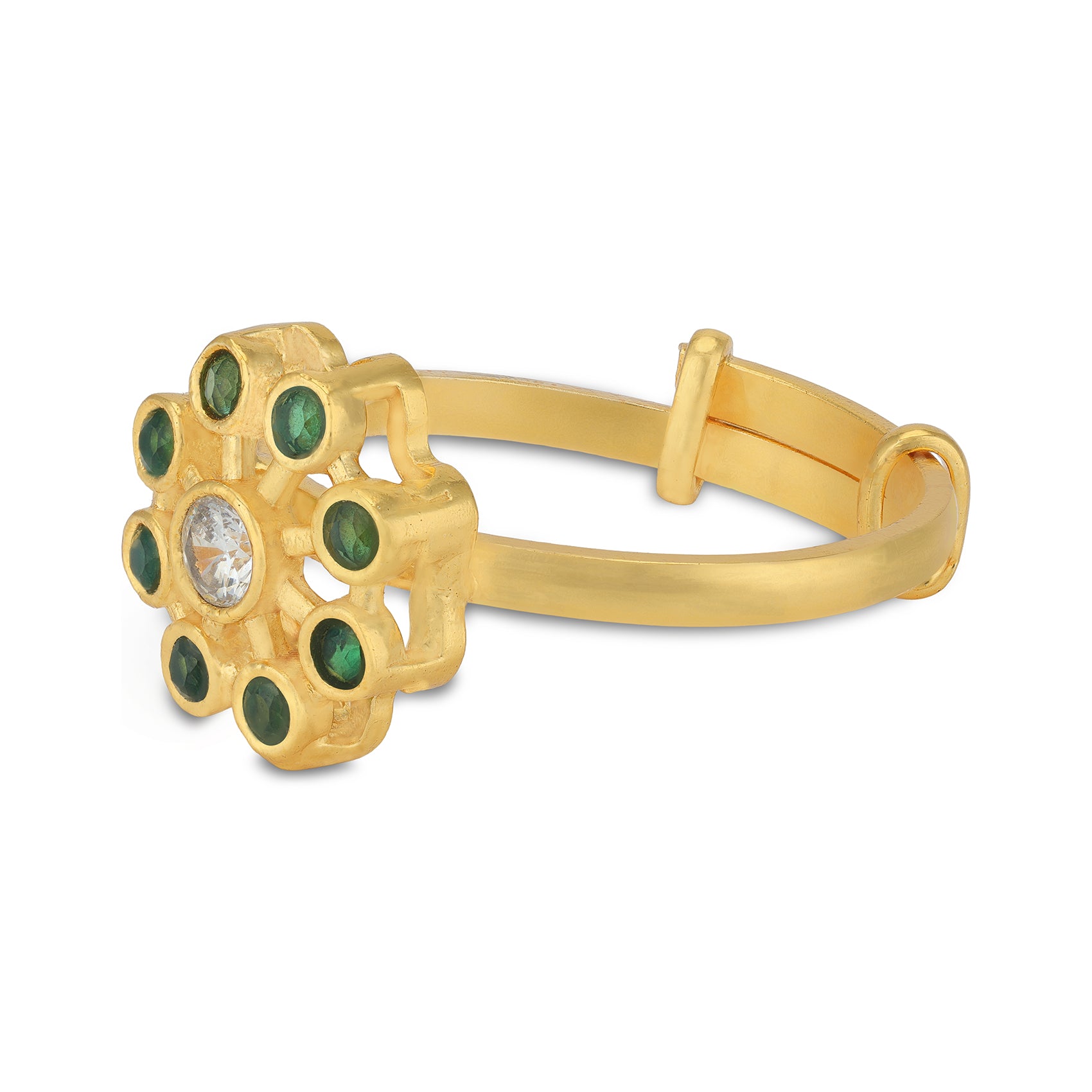 925 Sterling Silver Gold Plated Encircling Tiny Green Stone Ring For Women