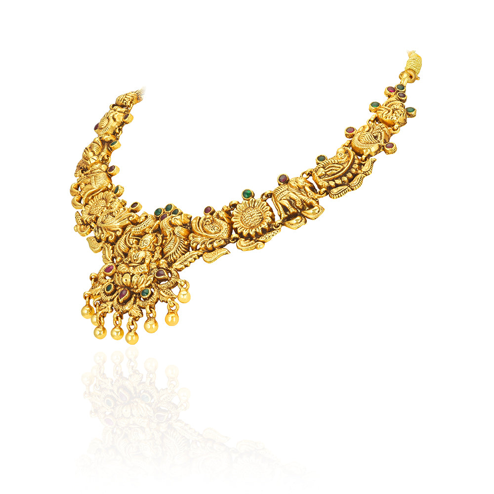925 Sterling Silver Gold Plated Shubhalakshmi Nakshi Peacock Necklace for Women