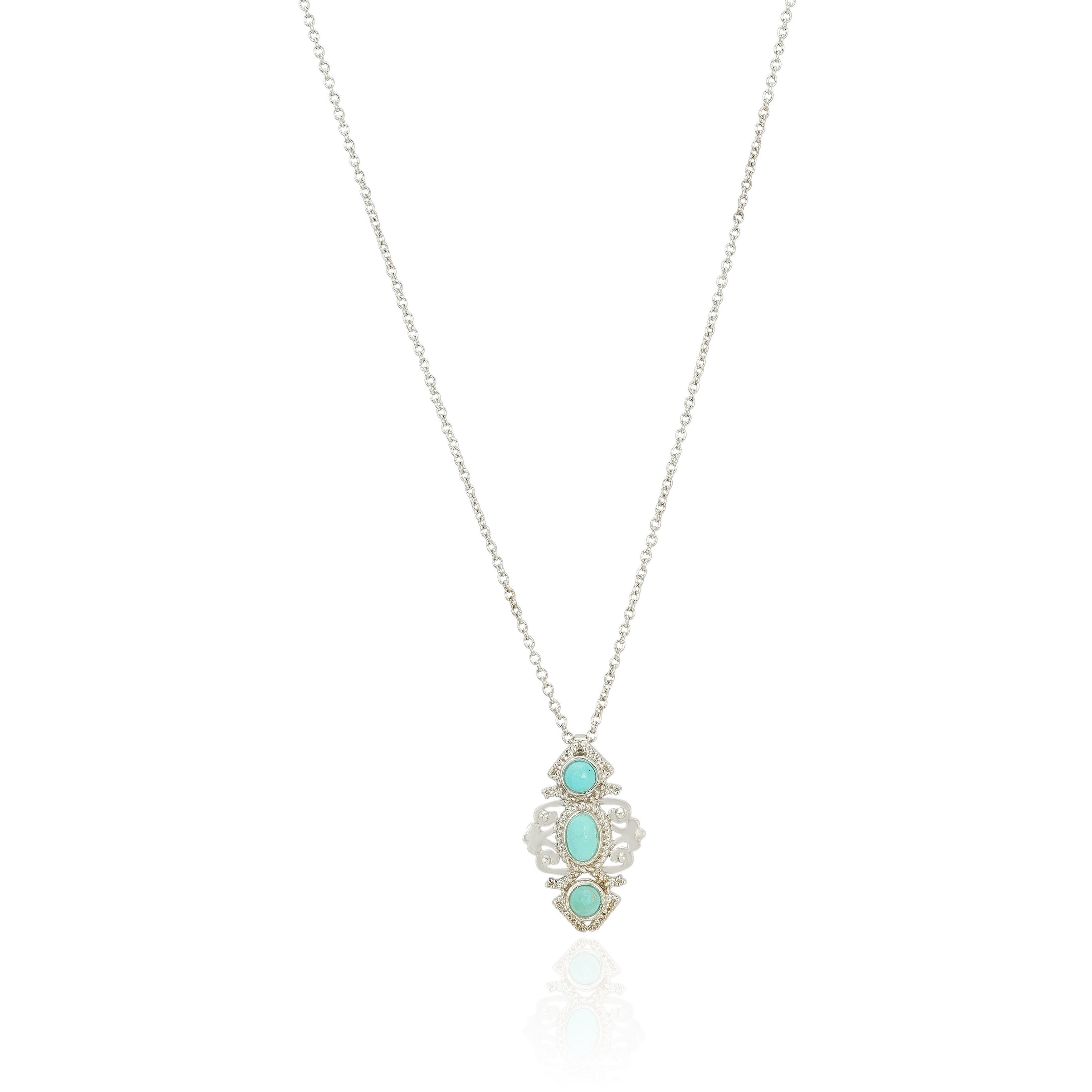 925 Sterling Silver Intricate Turquoise Accent Chain Pendant for Women