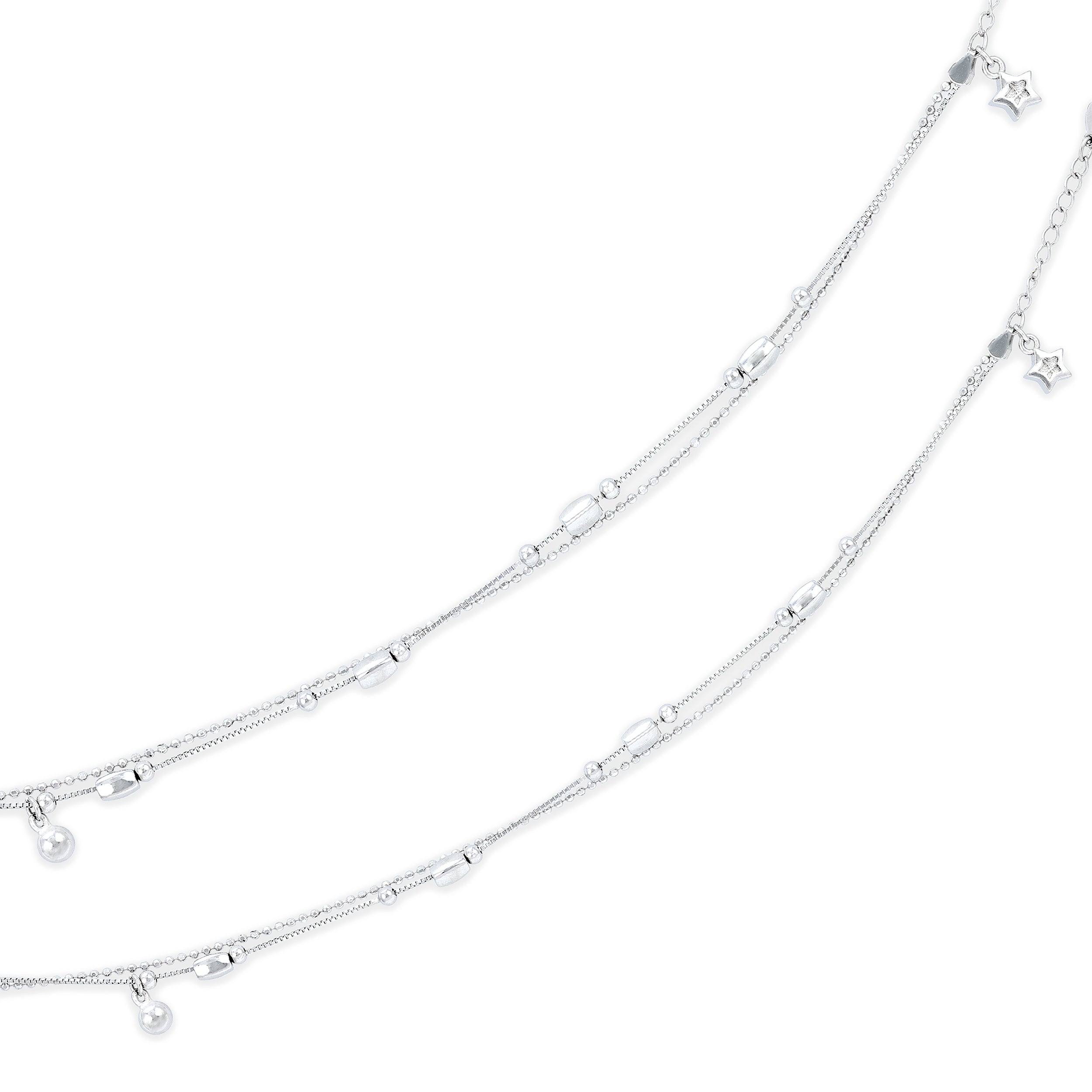 925 Sterling Silver Lightweight Double Strand with Dangling Accents Bracelet for Women
