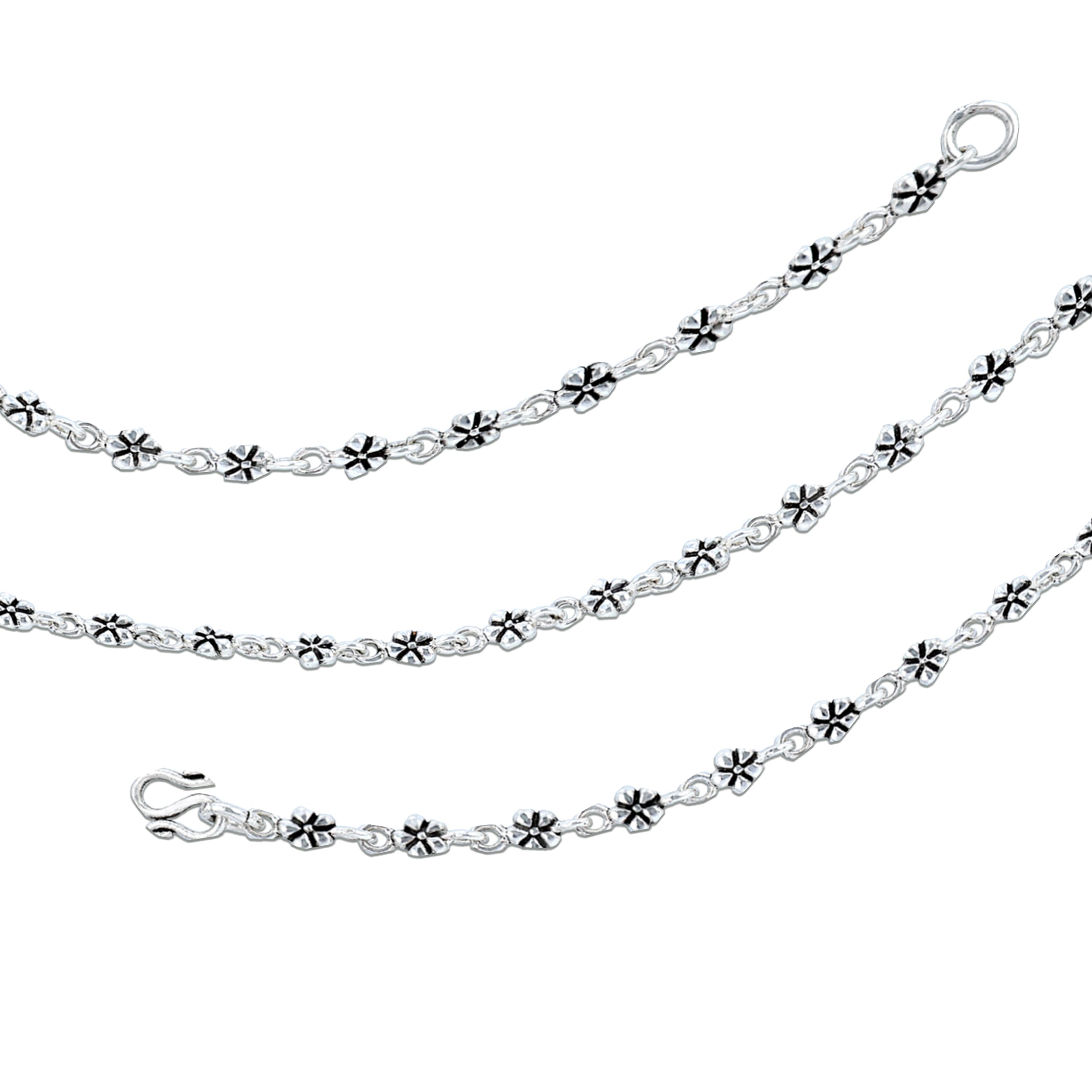 925 Sterling Silver Linked Flower Design Anklet for Women