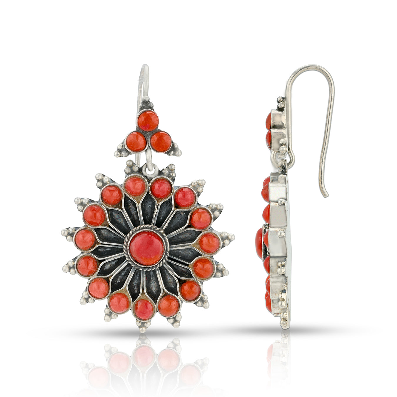 925 Sterling Silver Majestic Crimson Bloom Earrings for Women