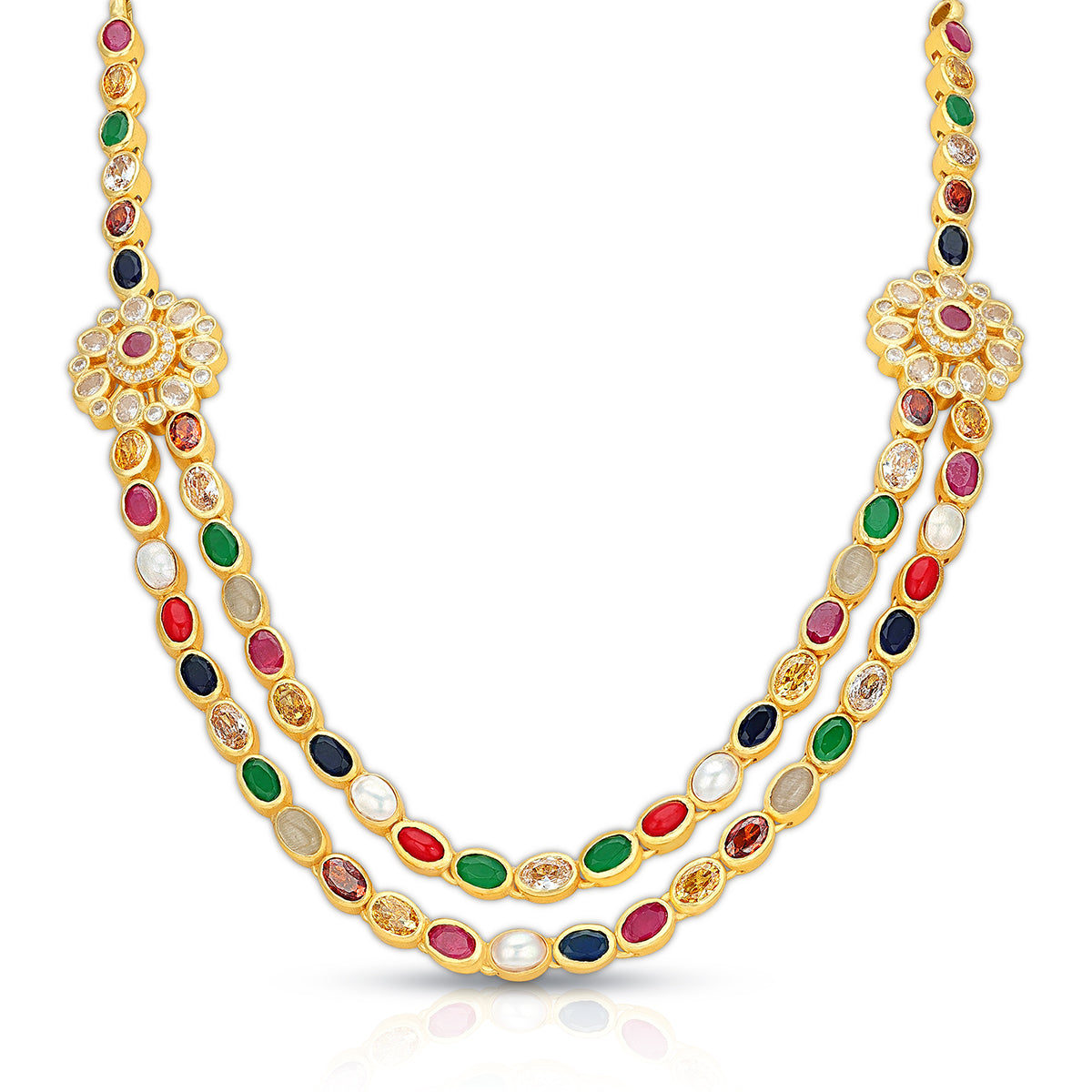 925 Sterling Silver Navaratna Double-Layer Necklace for Women