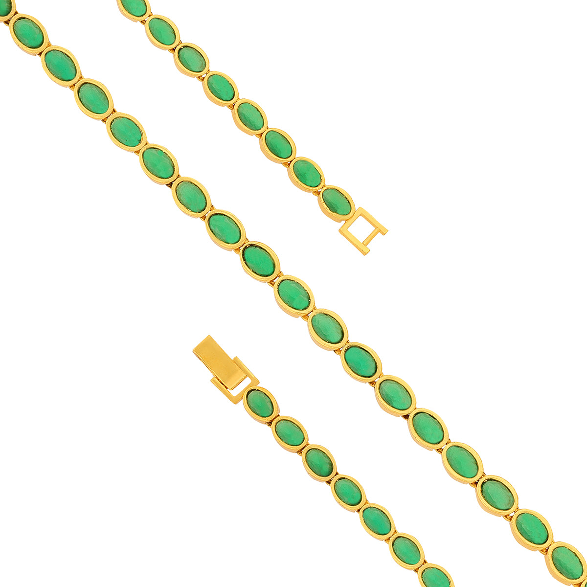 925 Sterling Silver Open Cut Green Stone Bracelet For Women