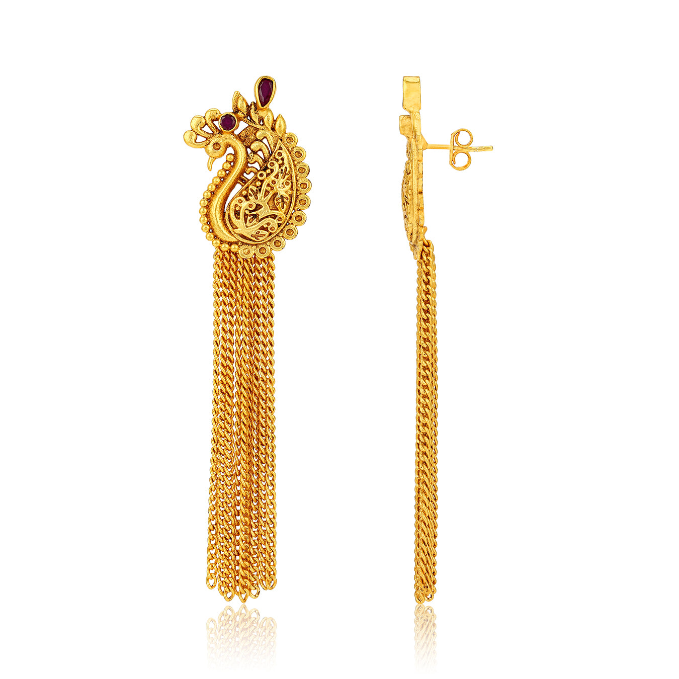 925 Sterling Silver Ornate Peacock Flowing Chains Earrings for women