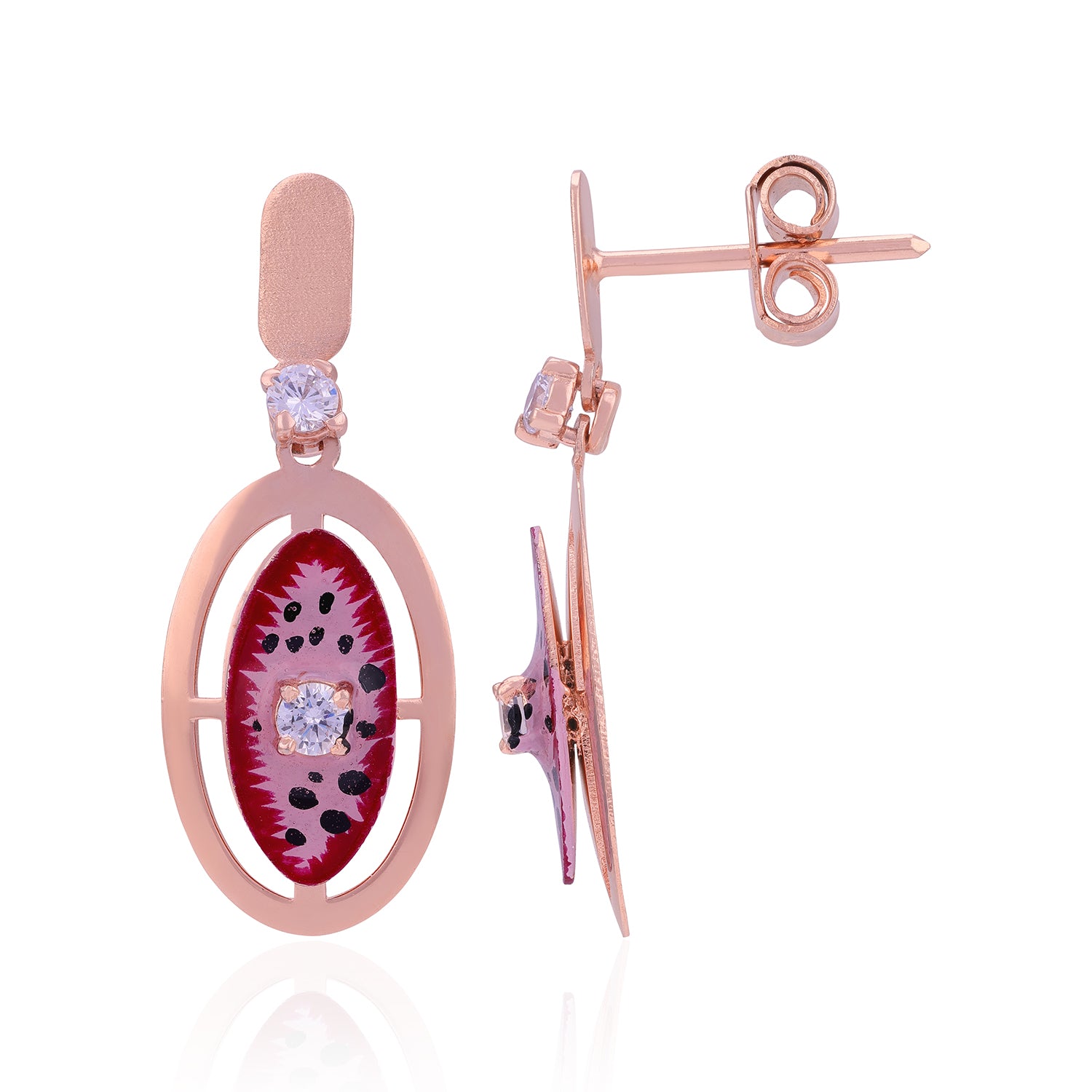 925 Sterling Silver Oval Ruby Sparkle Earrings For Women