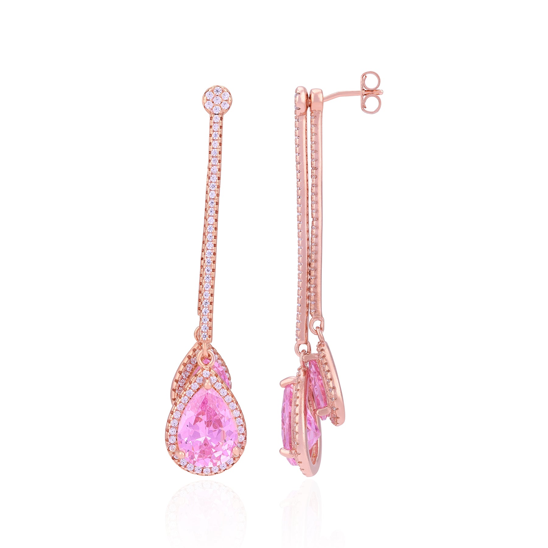 925 Sterling Silver Petal Pink Pear Drop Earrings For Women