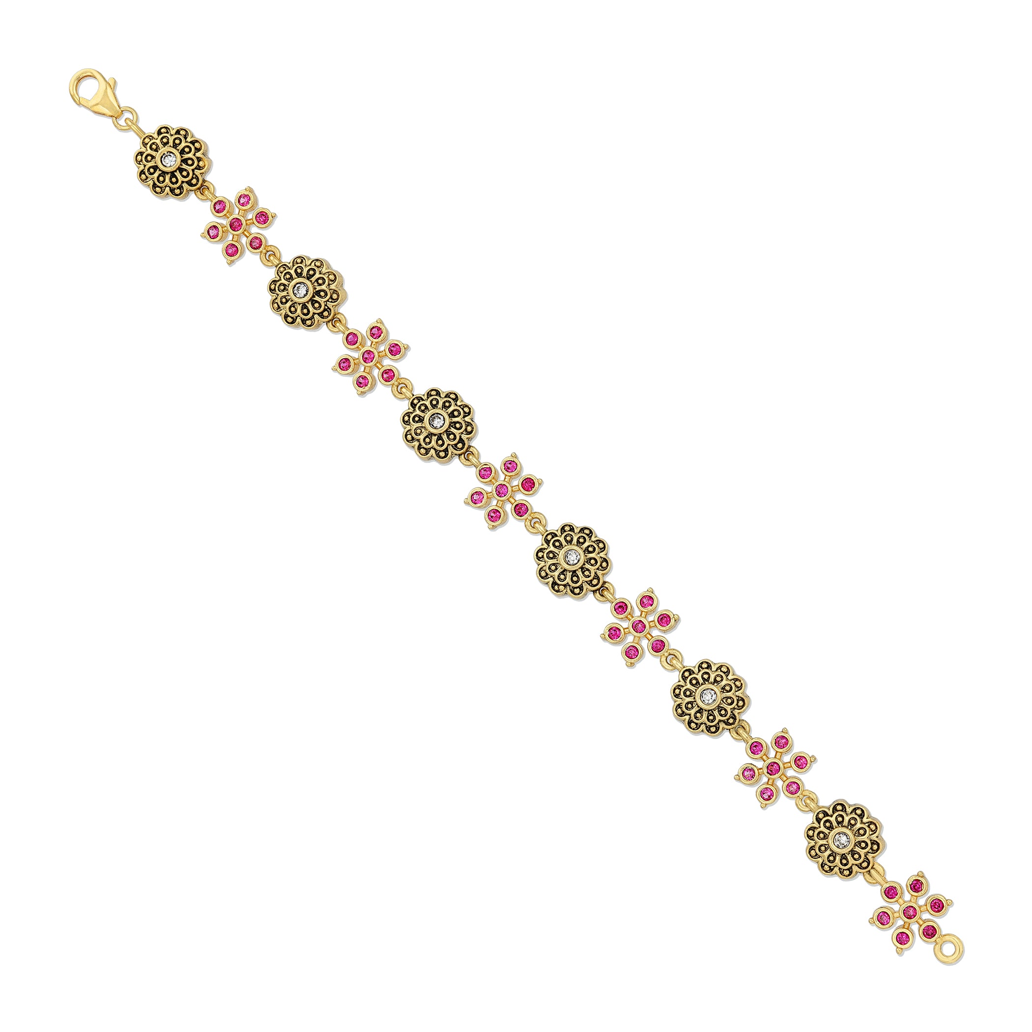 925 Sterling Silver Pink Blossom Filigree Bracelet for Women