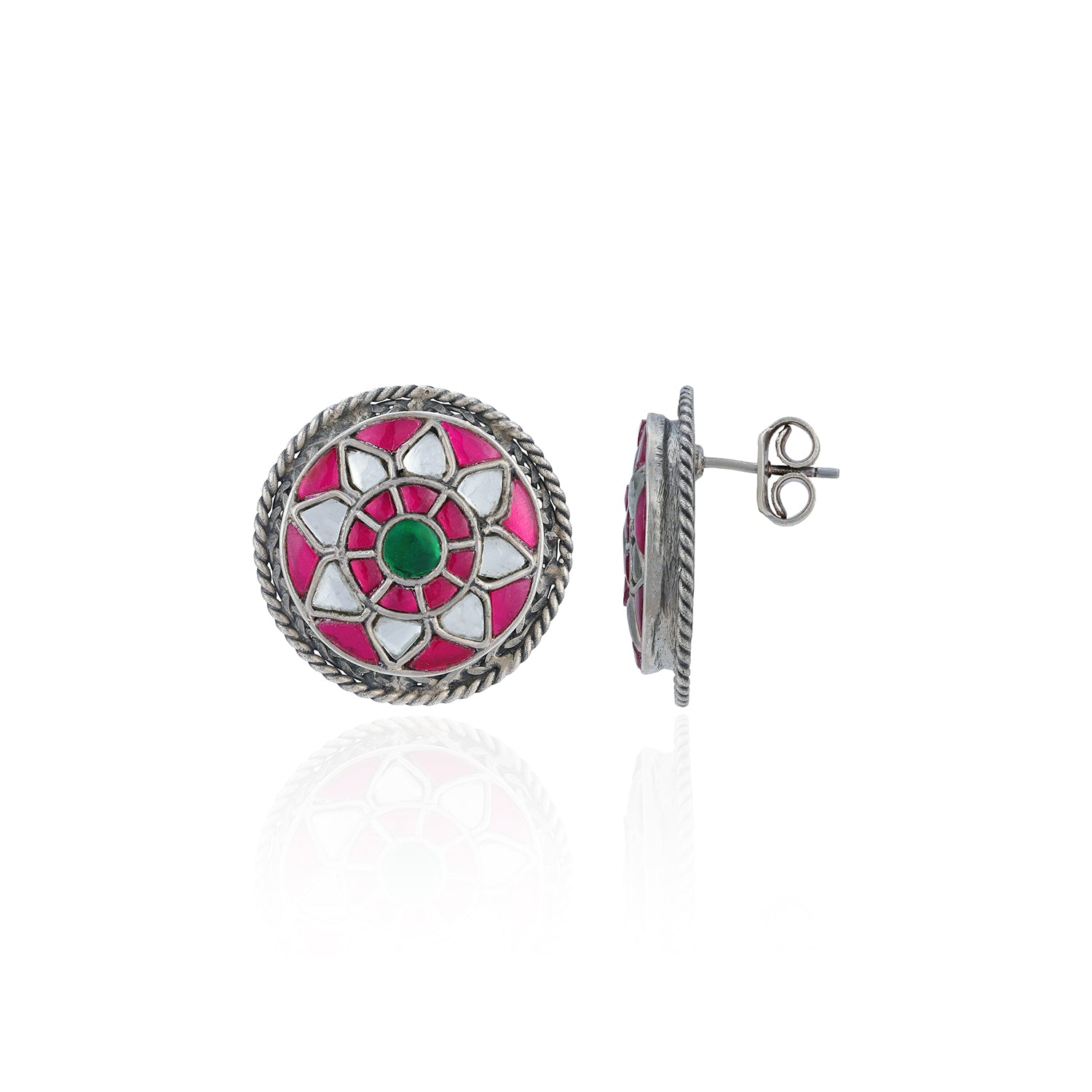 925 Sterling Silver Pink Green Accent Earrings for Women