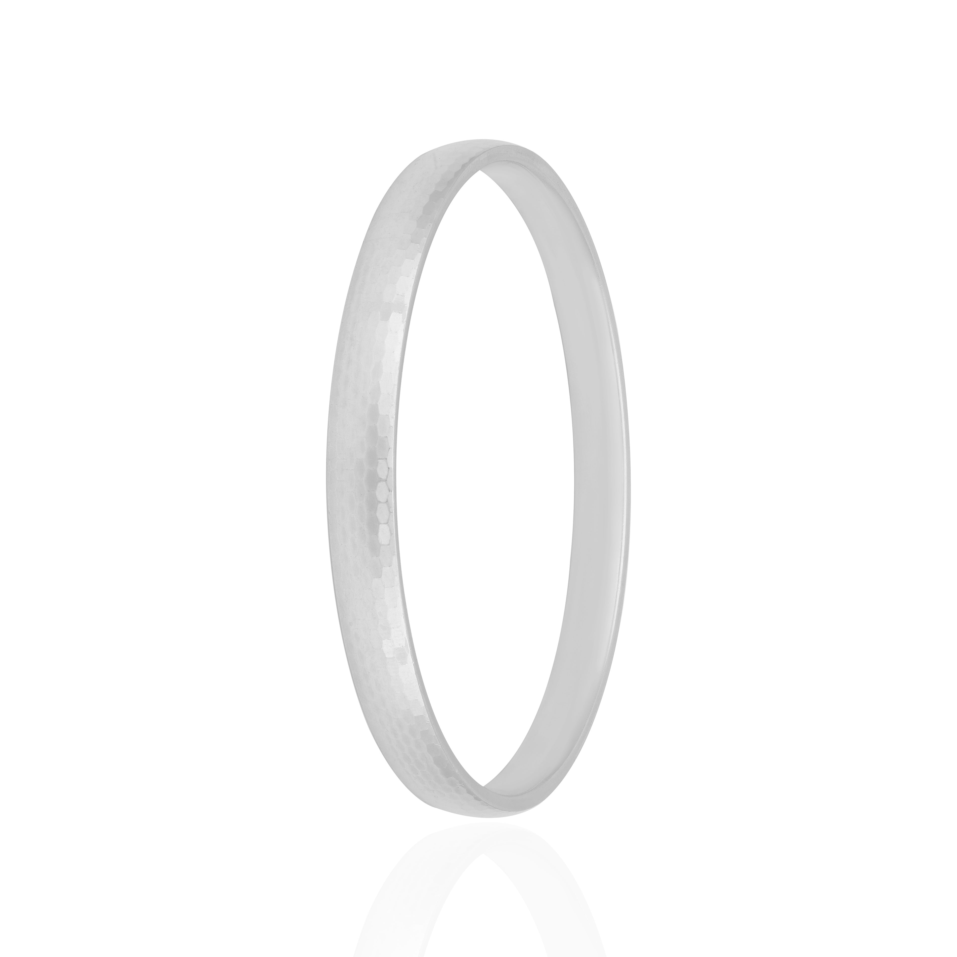 925 Sterling Silver Polished Hex Texture Signature Kada for Men