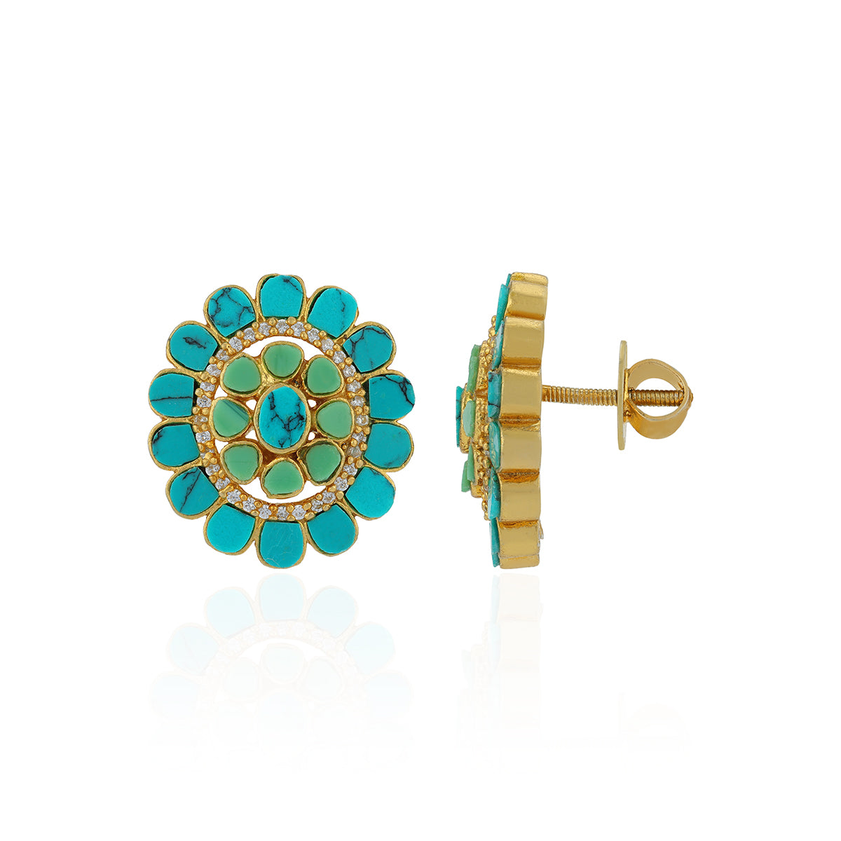 925 Sterling Silver Radiant Turquoise Circle Stud for Women