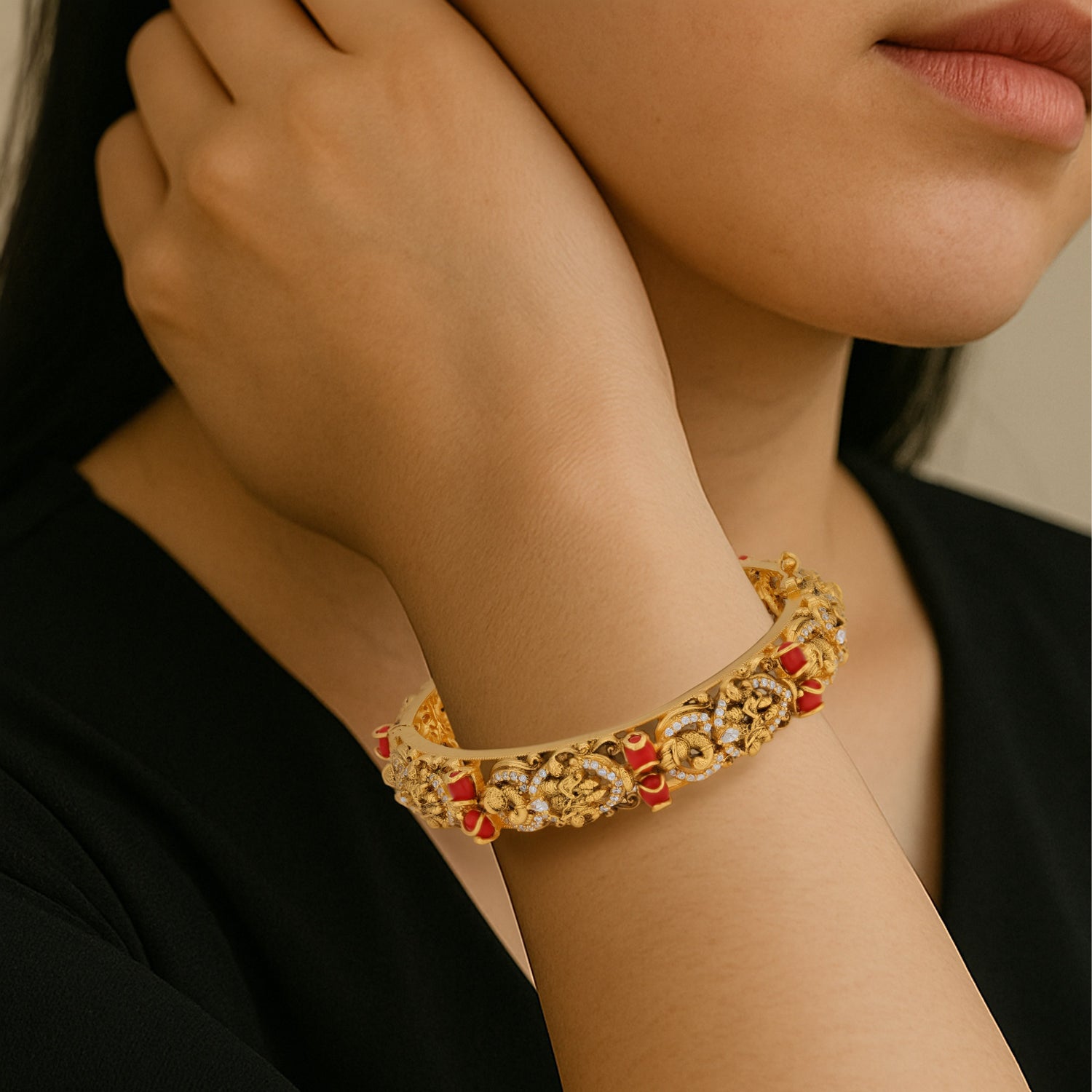 925 Sterling Silver Regal Ramayana Crest Open bangle for Women