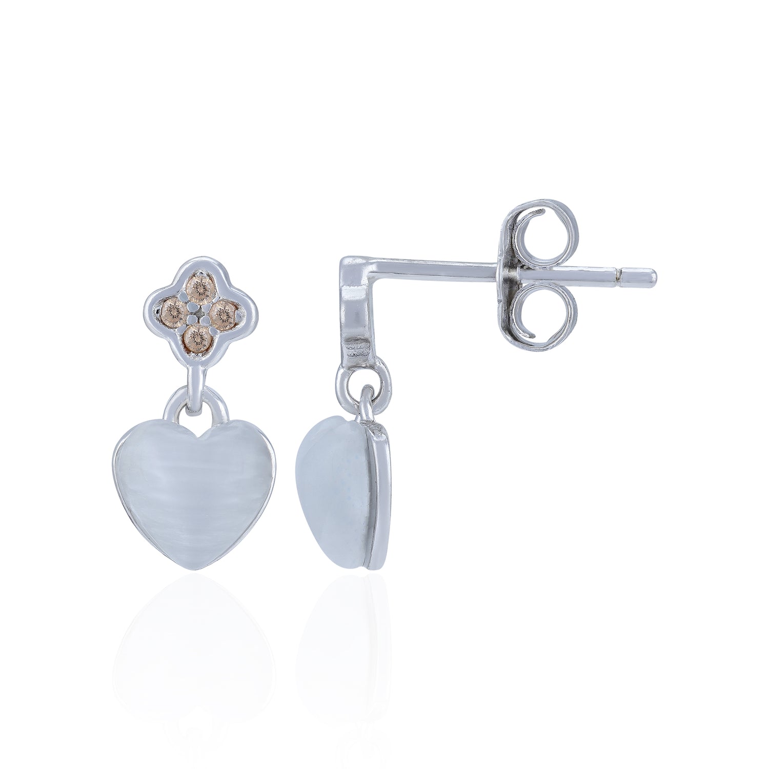 925 Sterling Silver Romantic Floral White Heart Drop Earring for Women
