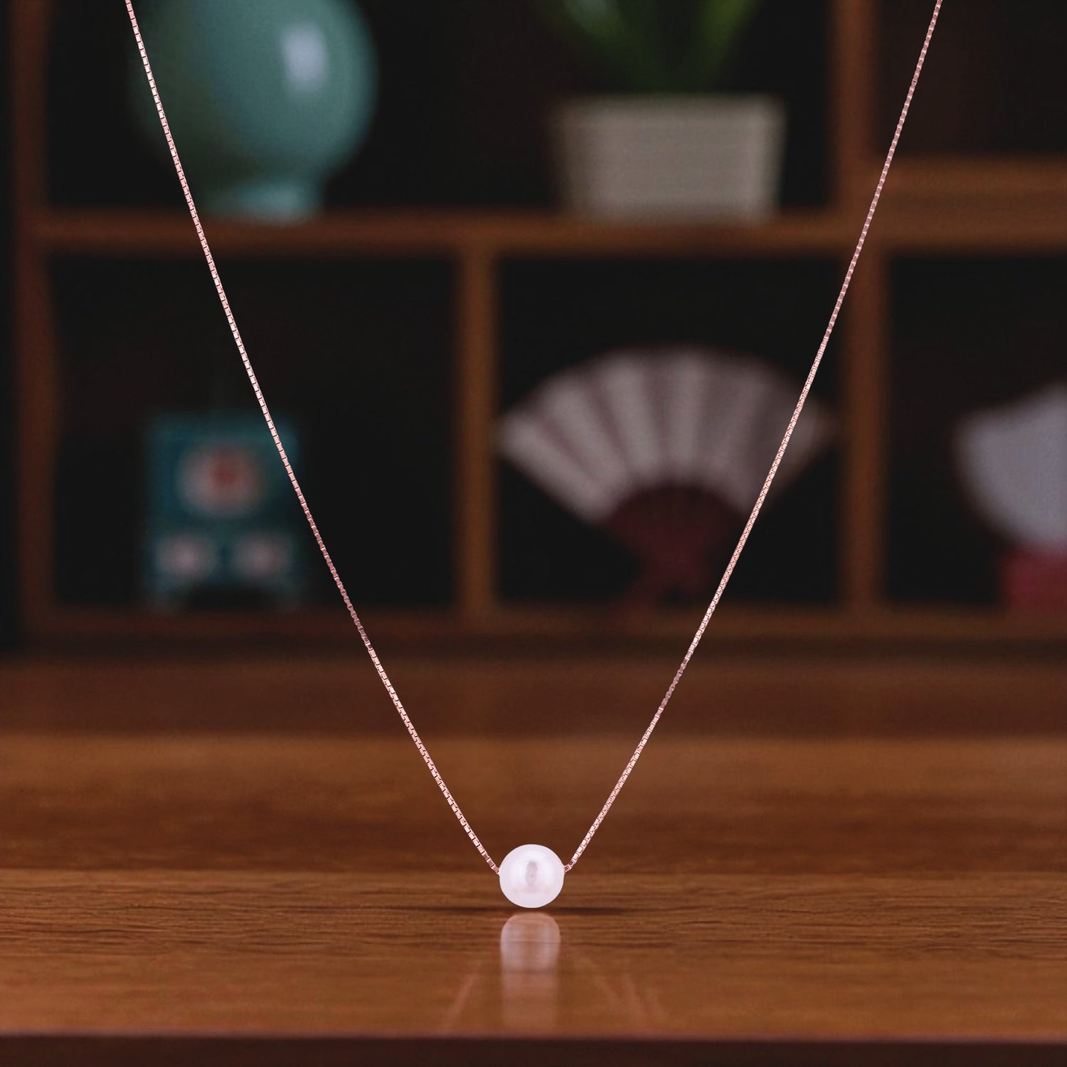 925 Sterling Silver Rose Glow Minimal Pearl Chain  for Women