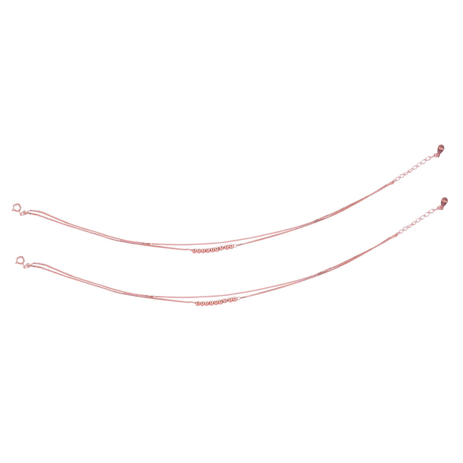 925 Sterling Silver Rose Gold Beadline Elegance Layered Anklets For Women