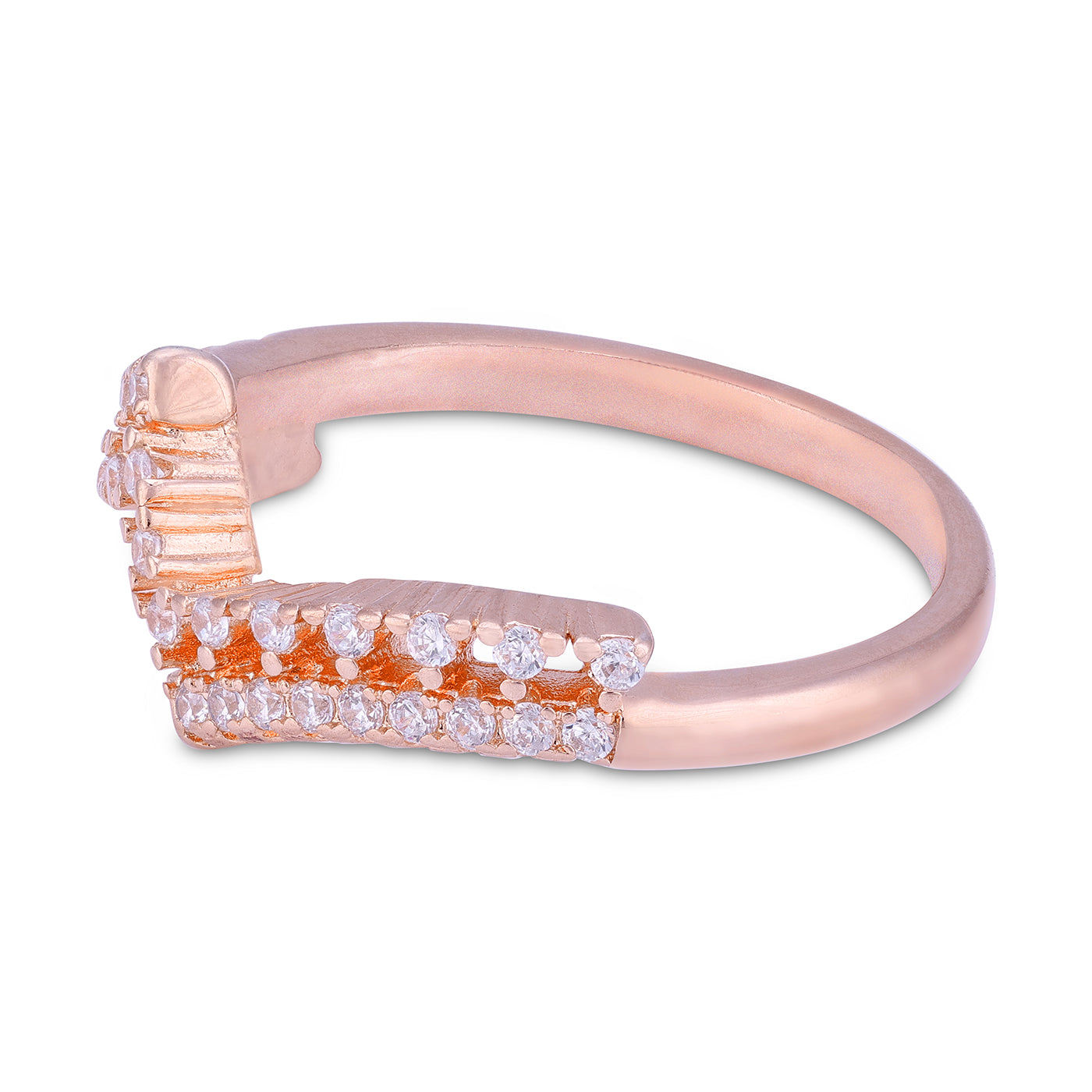925 Sterling Silver Rose Gold Plated Minimalist V-Cut Ring for Women