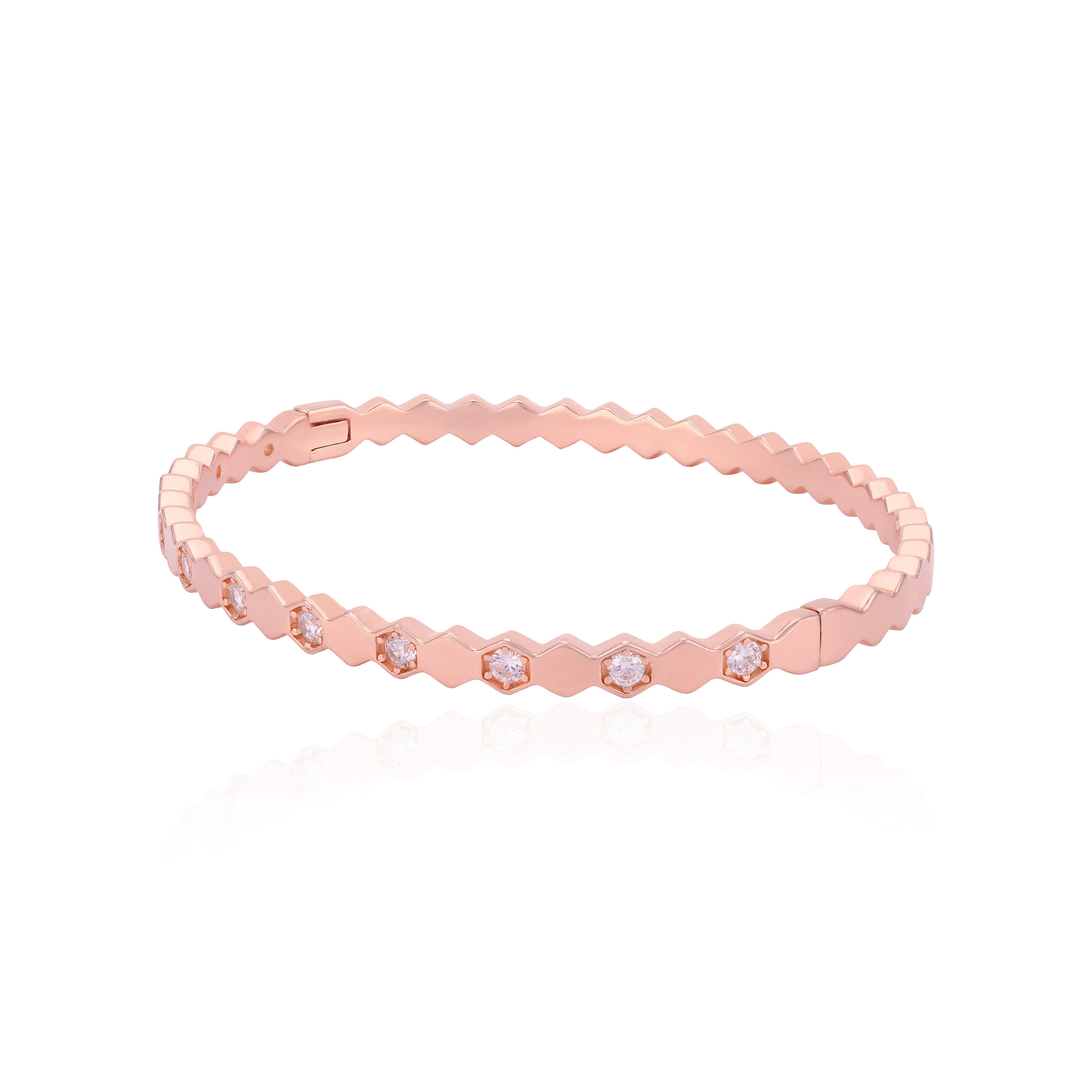925 Sterling Silver Rosegold Hexagon Radiant Mosaic Bangle For Women
