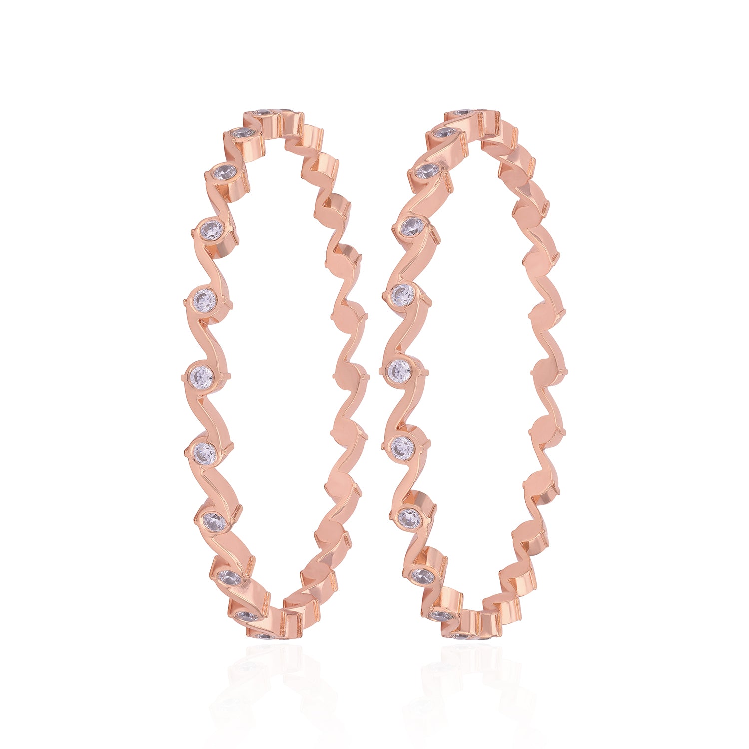 925 Sterling Silver Rosegold Swirling Arc Elegance Bangle For Women