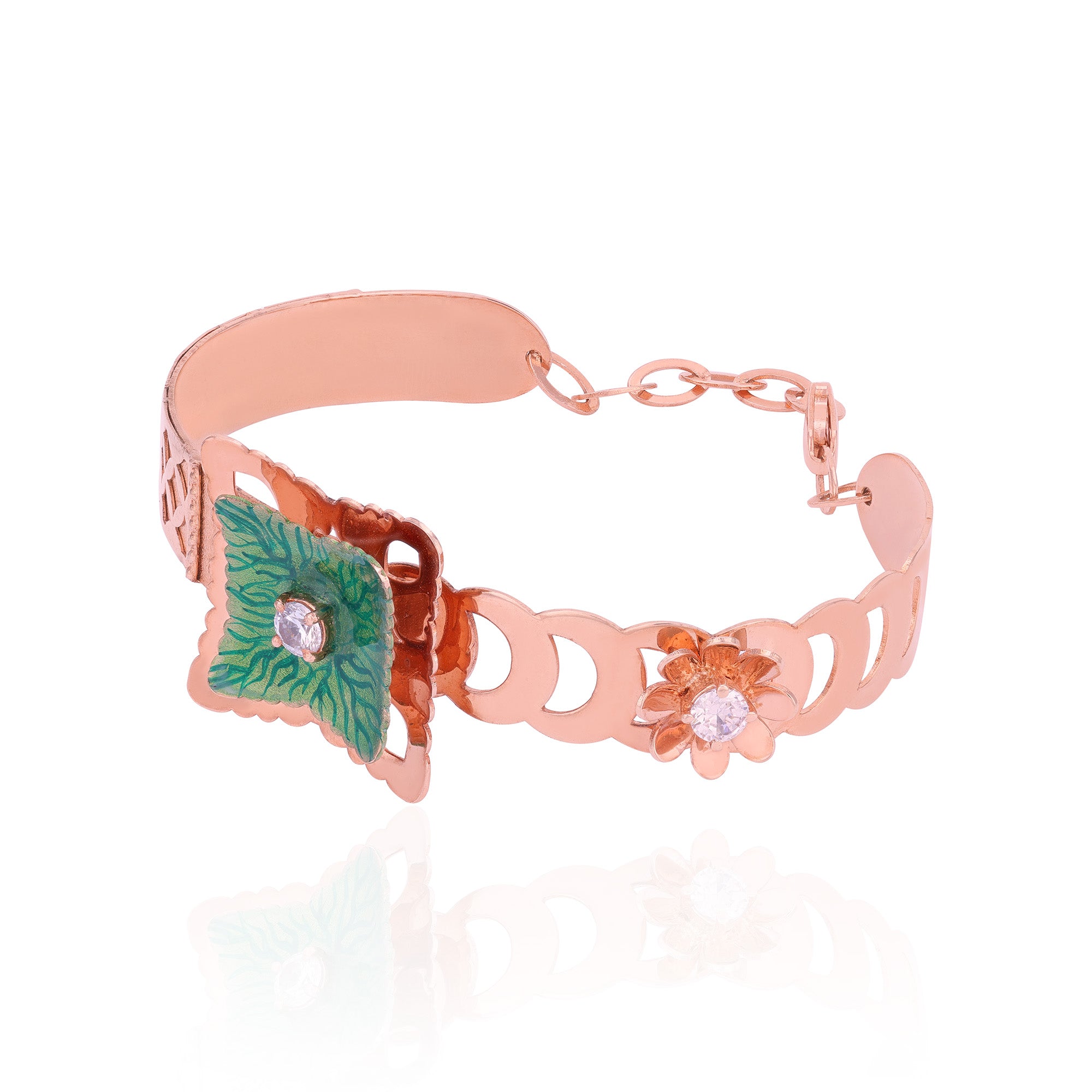 925 Sterling Silver Rosegold Verdant Square Blossom Kada For Women