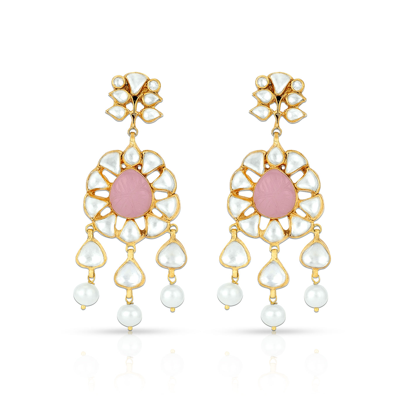 925 Sterling Silver Royal Pink Pearl Dangler Earrings for Women