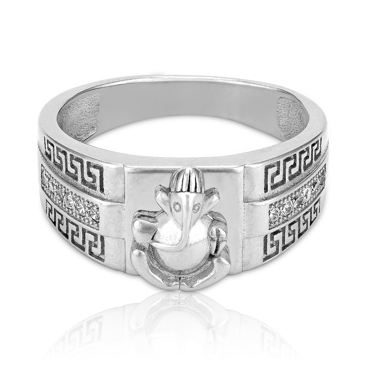 925 Sterling Silver Sacred Ganesha Embossed with Geometric Side Pattern Ring for Men